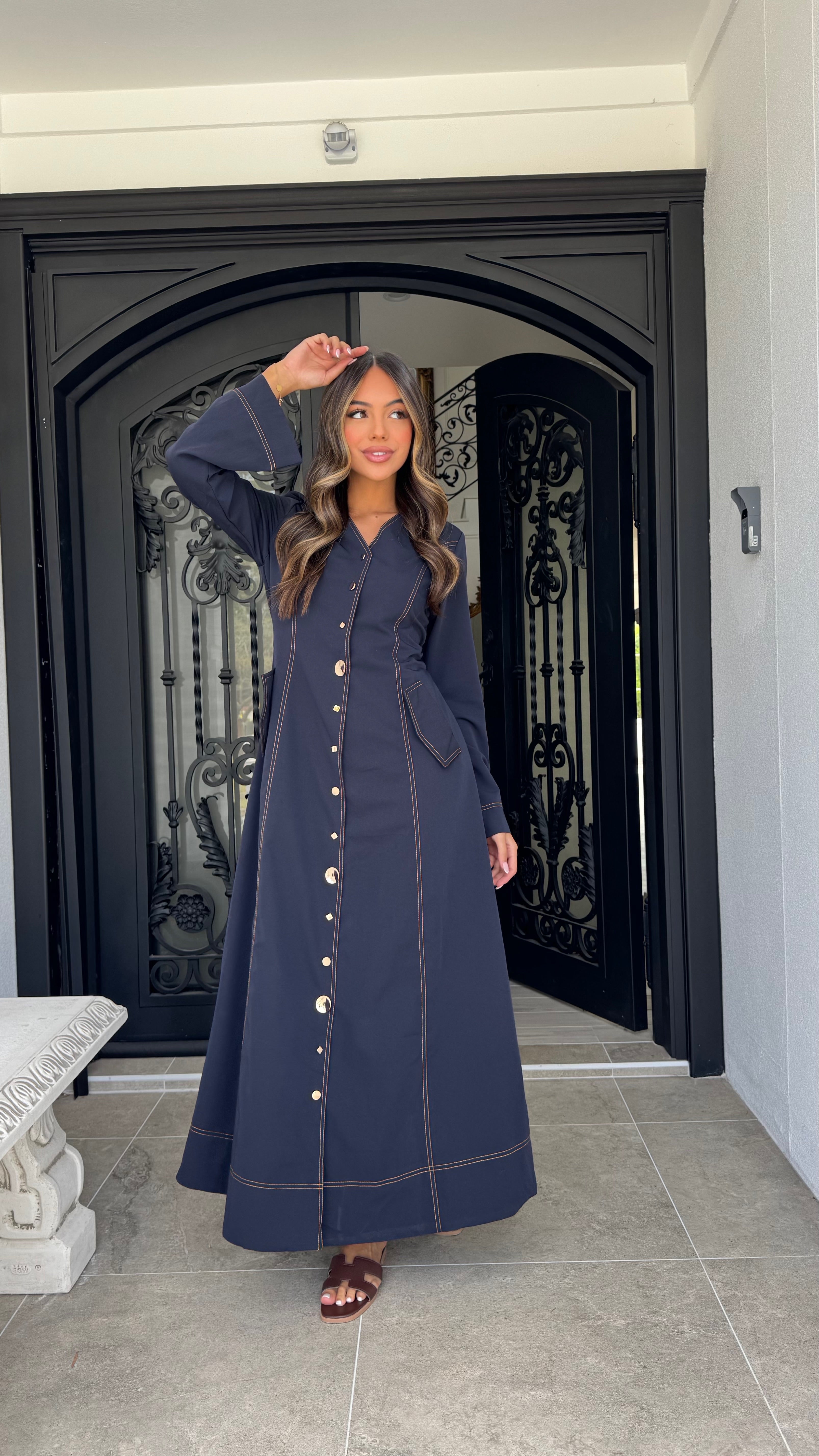 Gold button Denim maxi