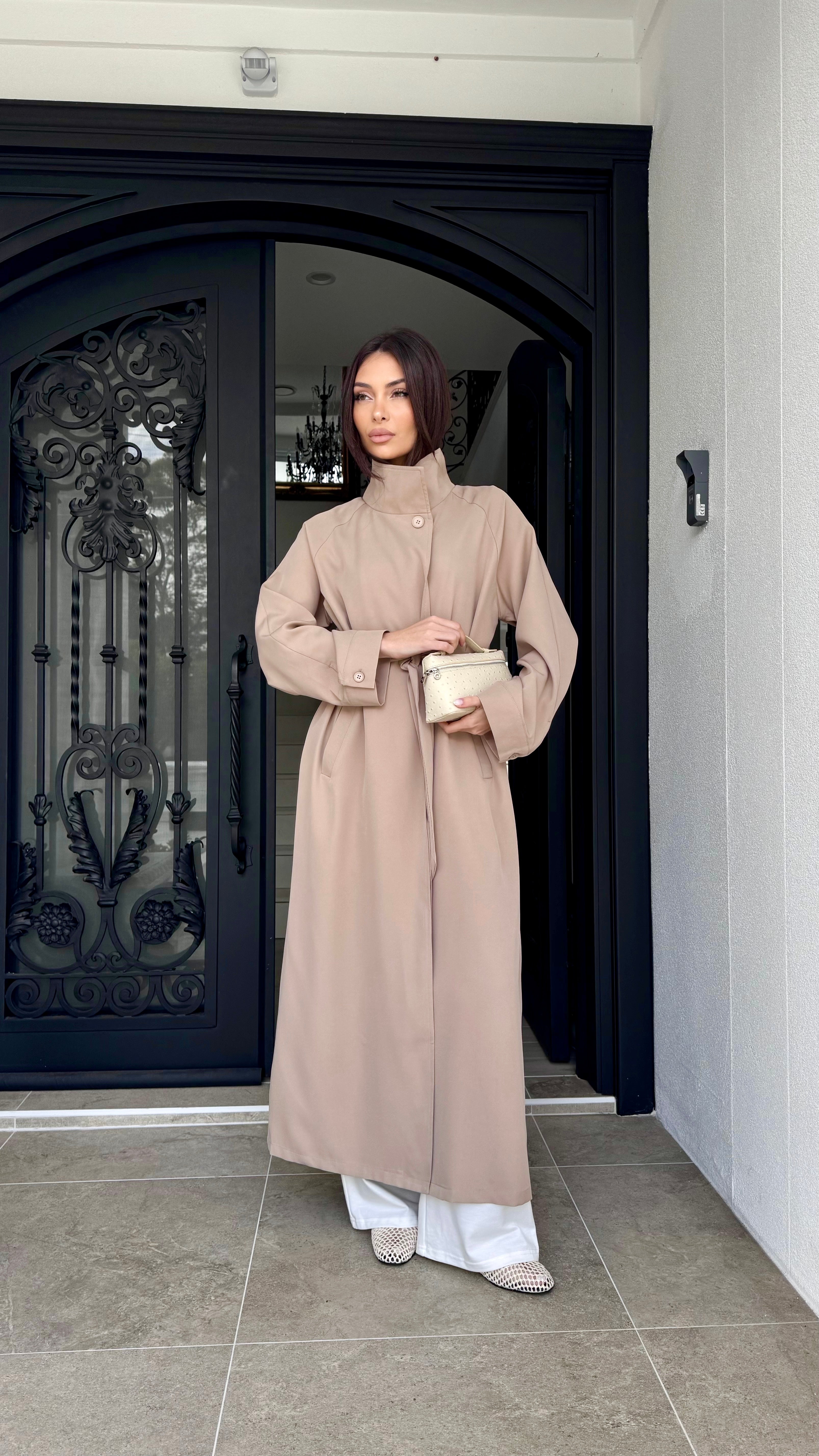 Funnel neck trench coat