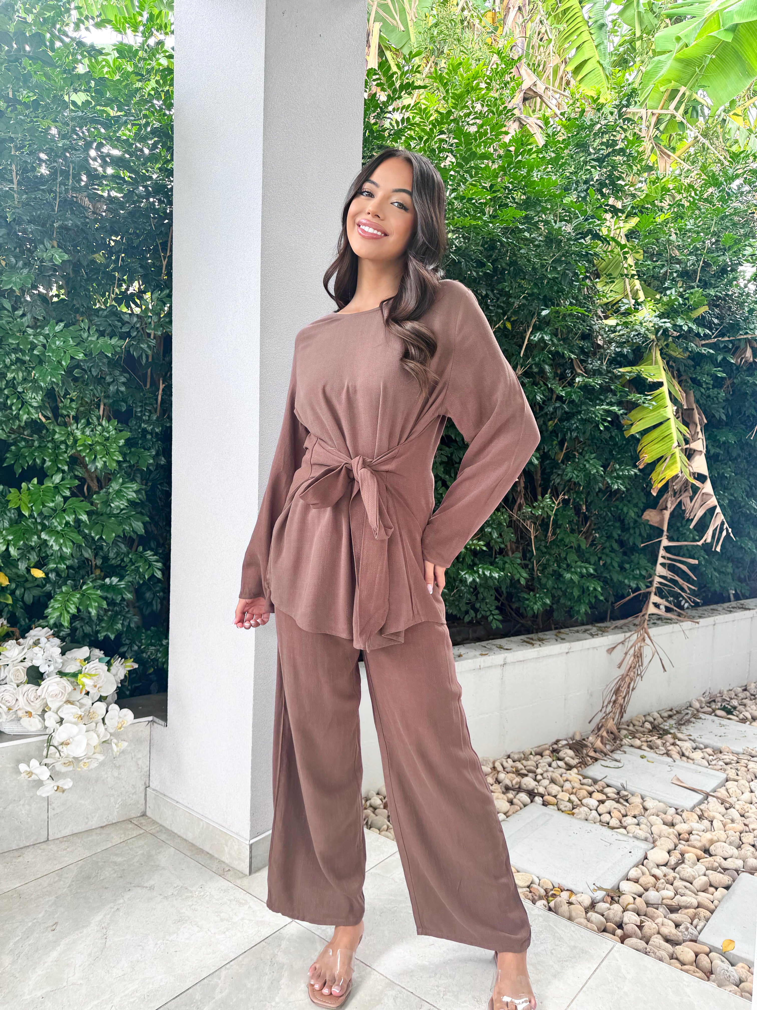 Tie waist linen set