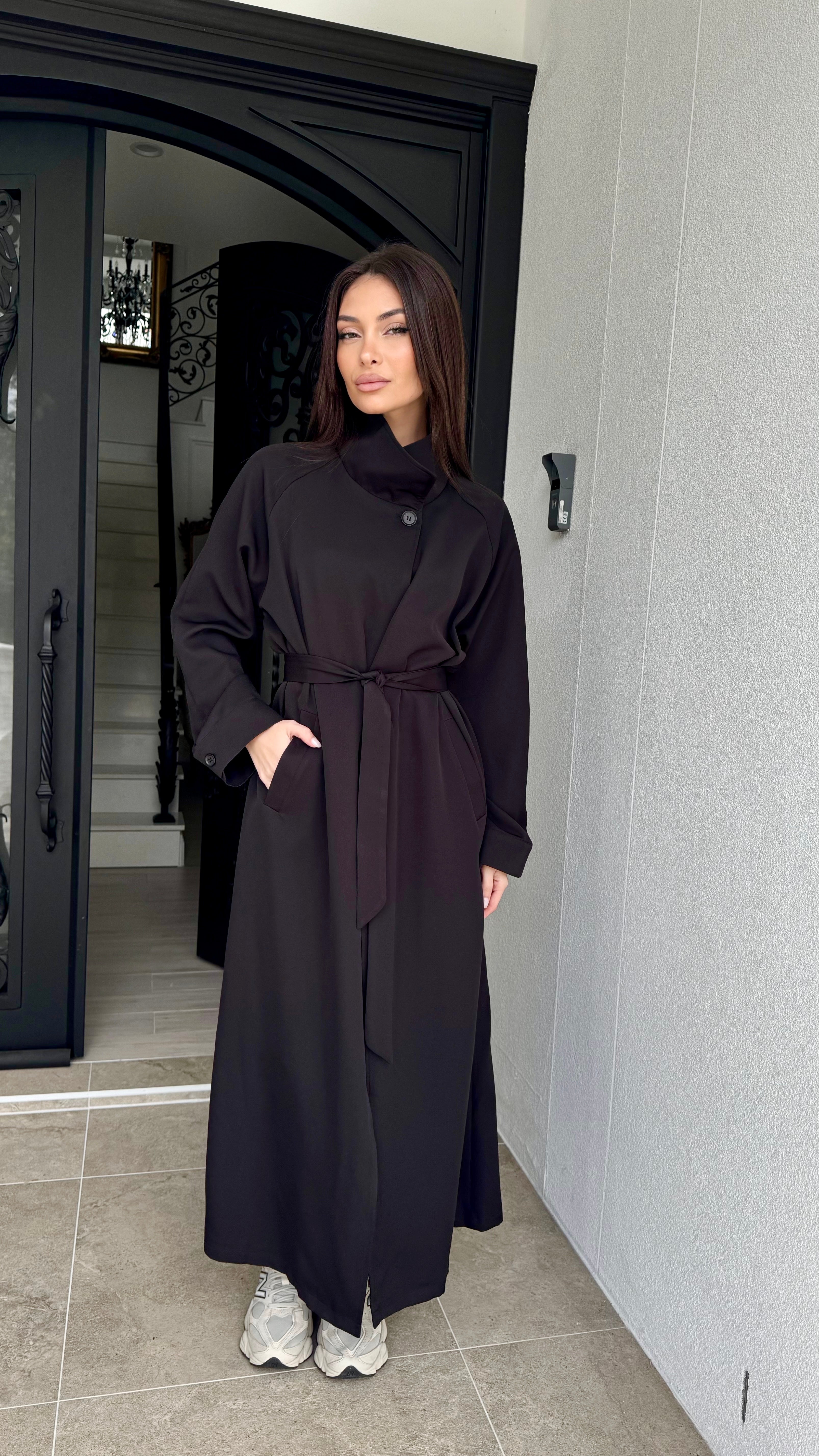 Funnel neck trench coat