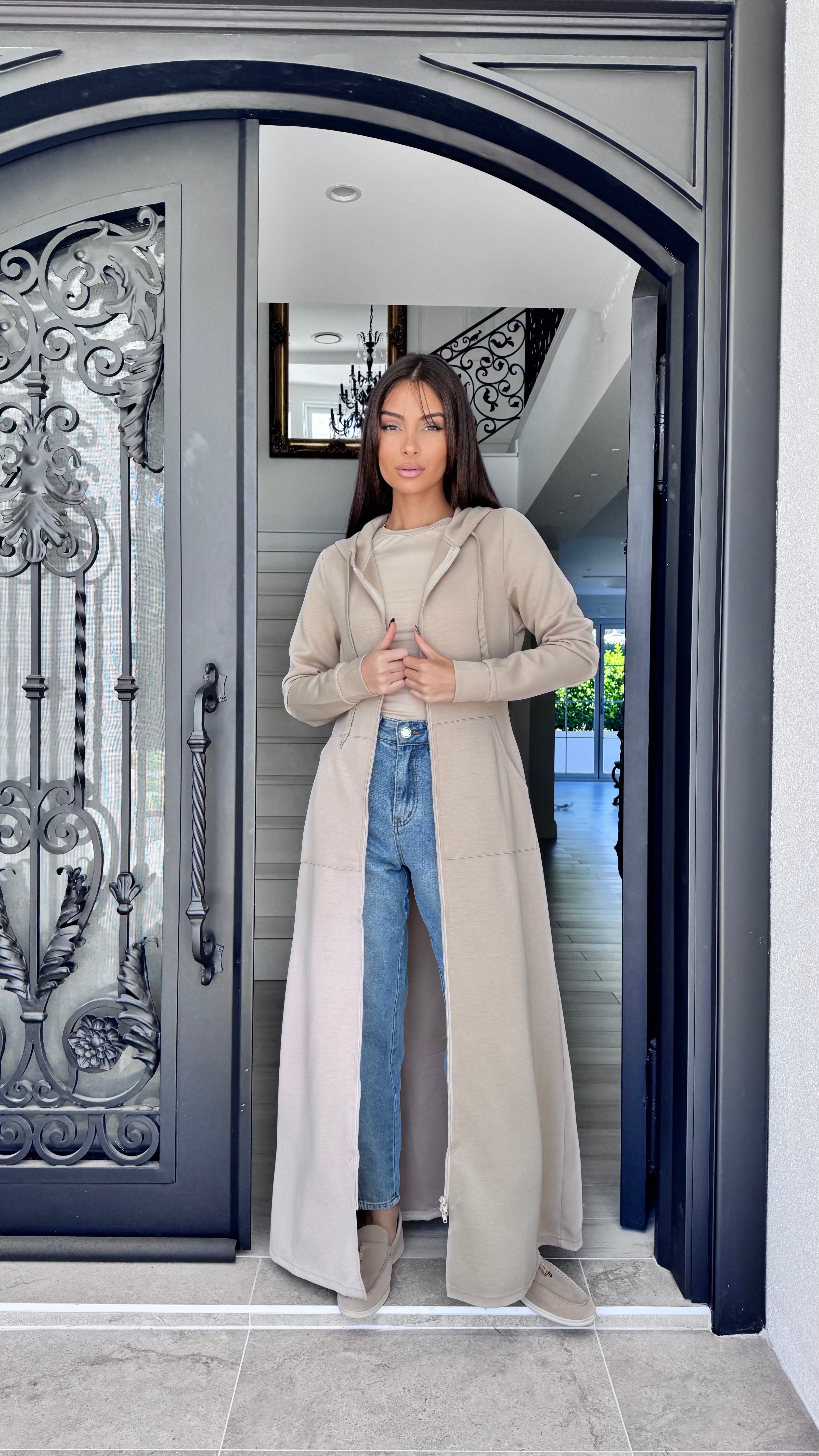 Hooded maxi jacket