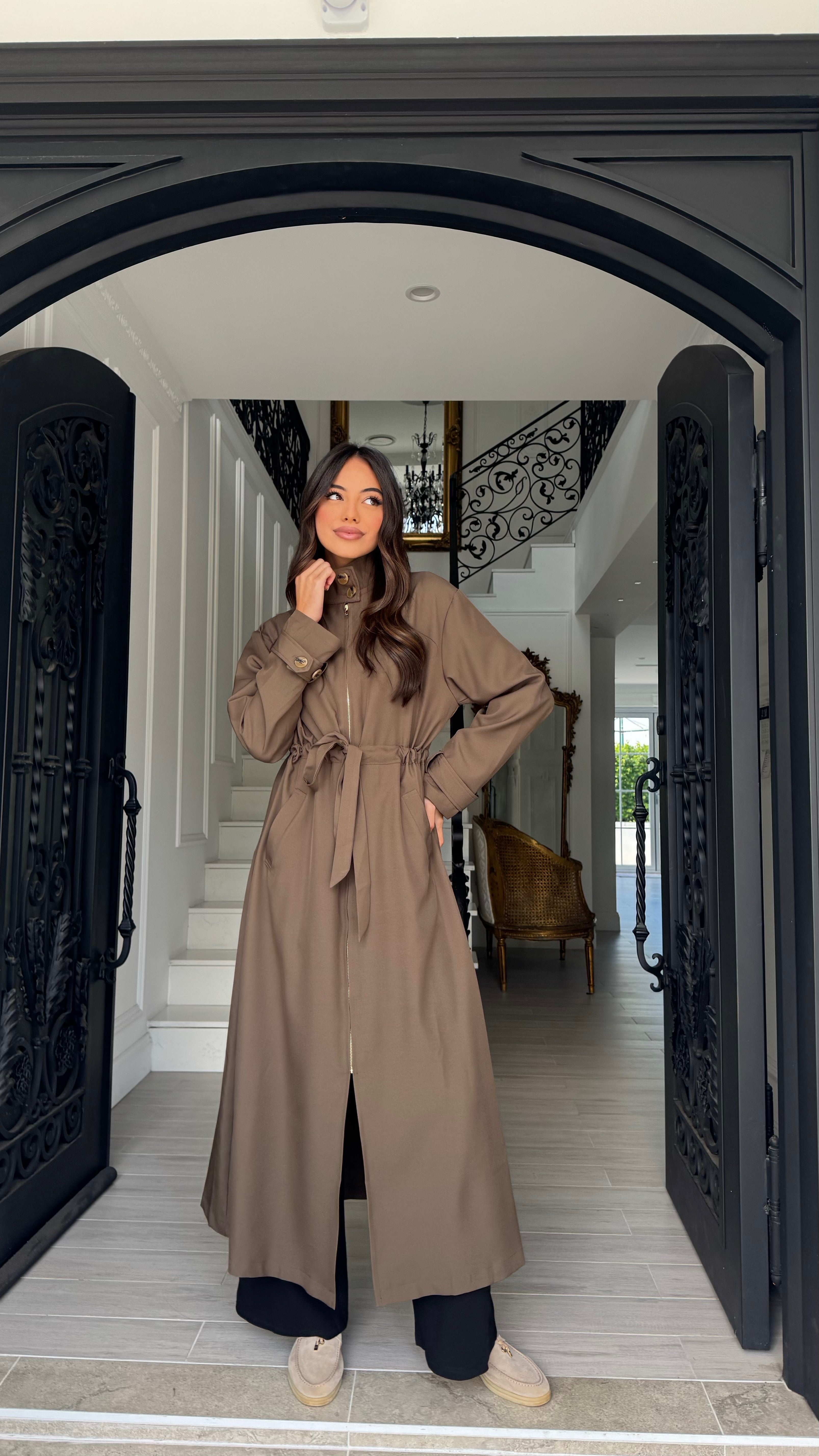 Funnel neck sports trench