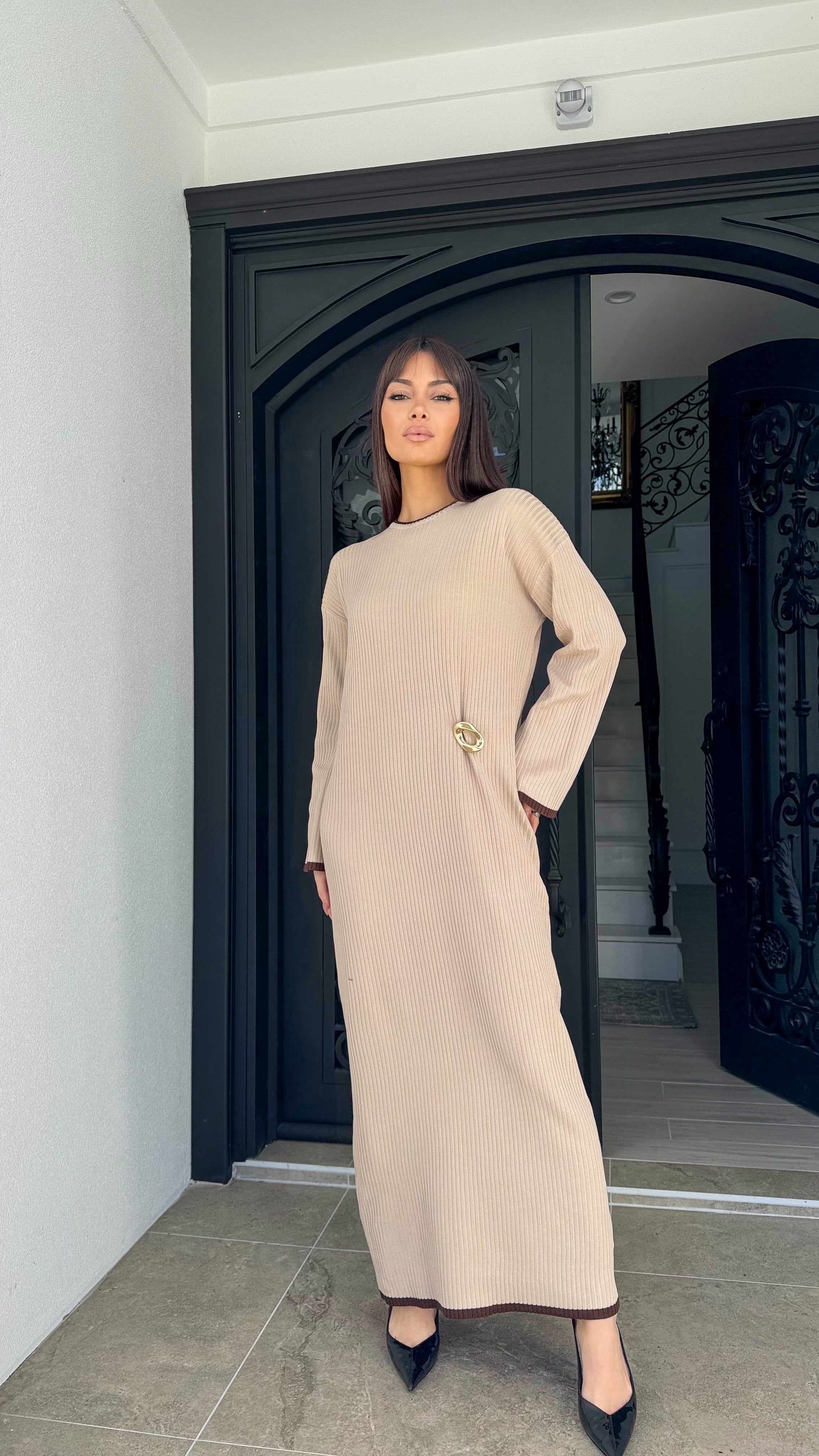 Contrast knit dress