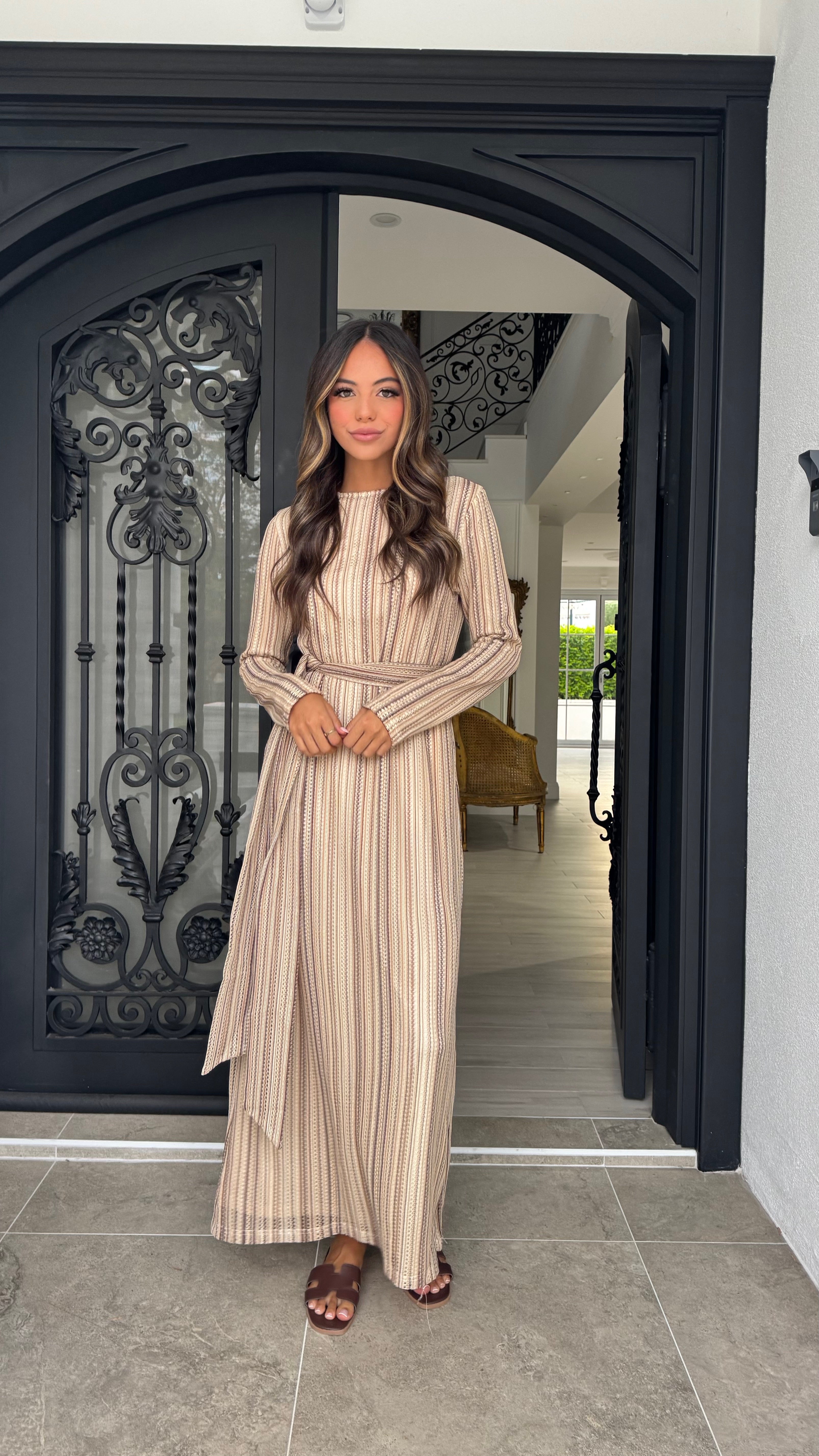 Printed crochet maxi