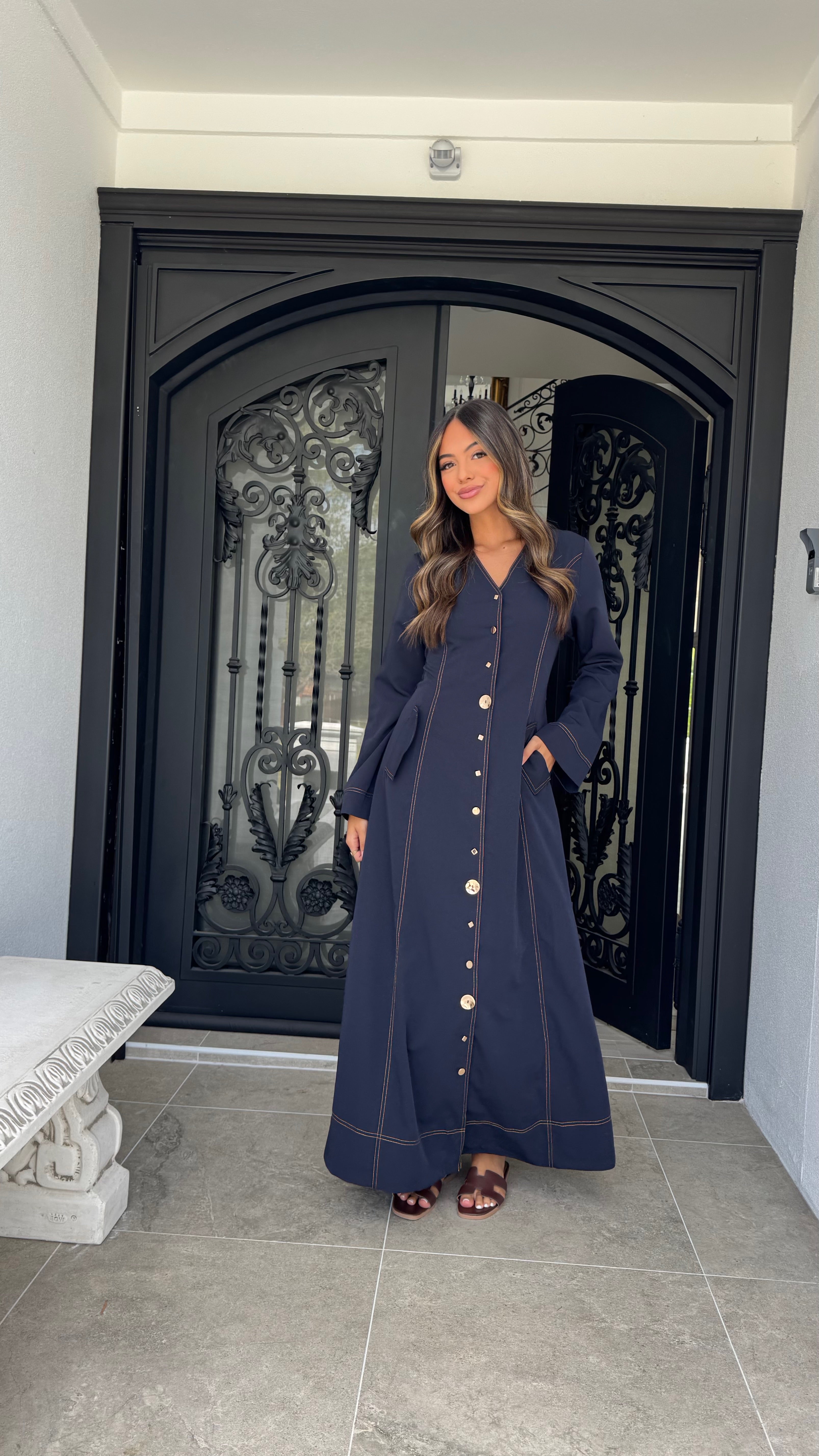 Gold button Denim maxi