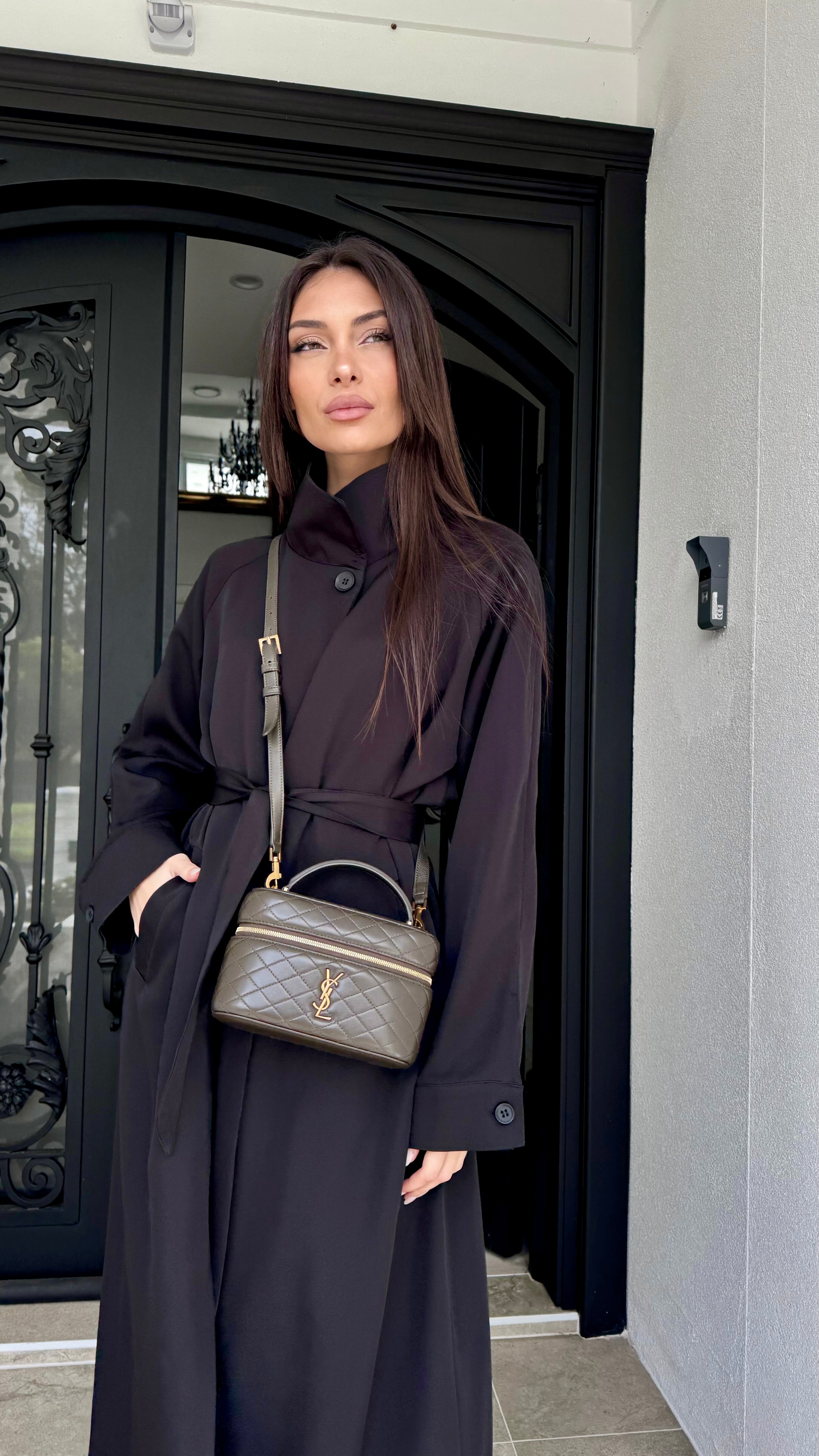 Funnel neck trench coat