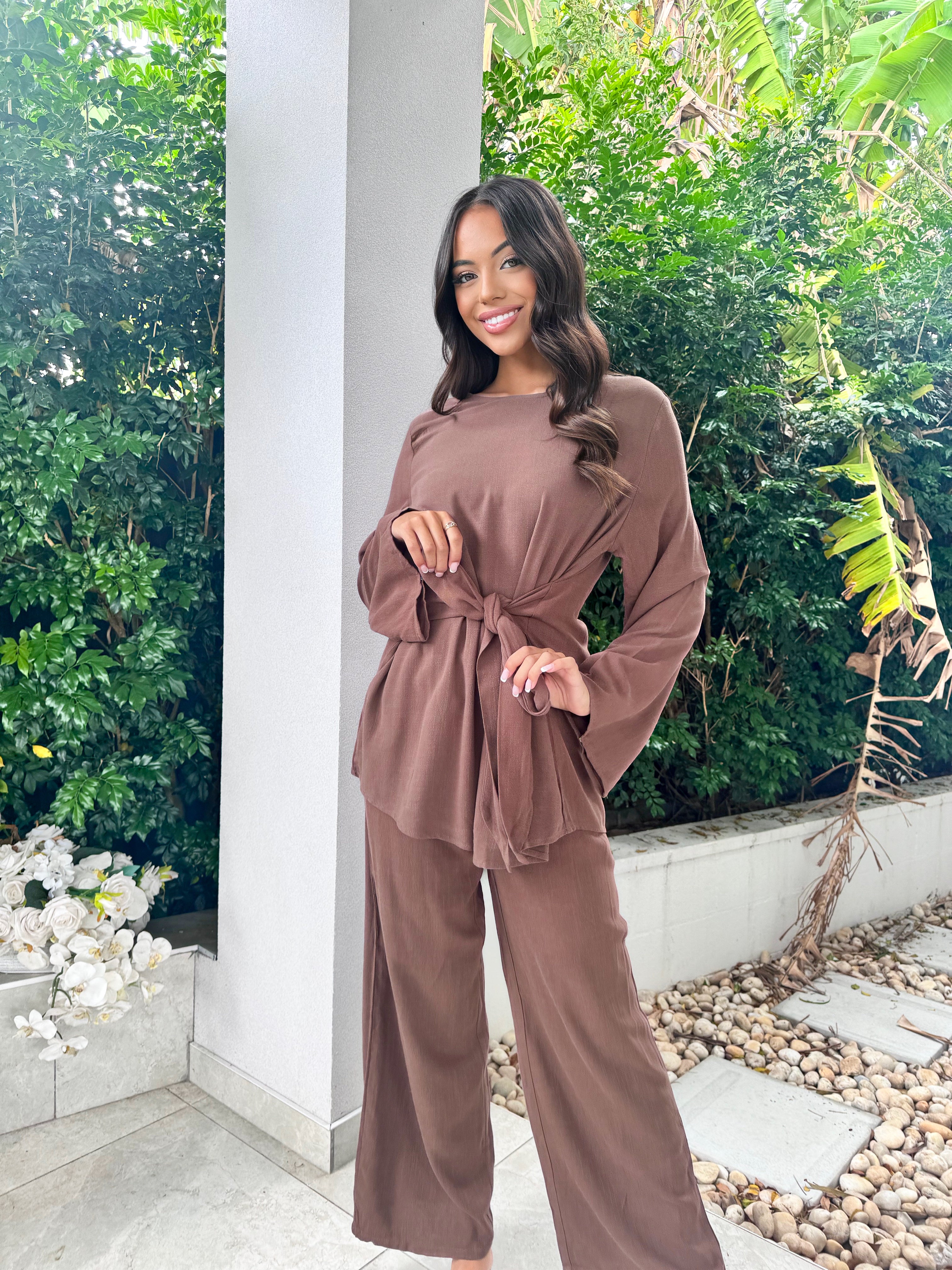 Tie waist linen set