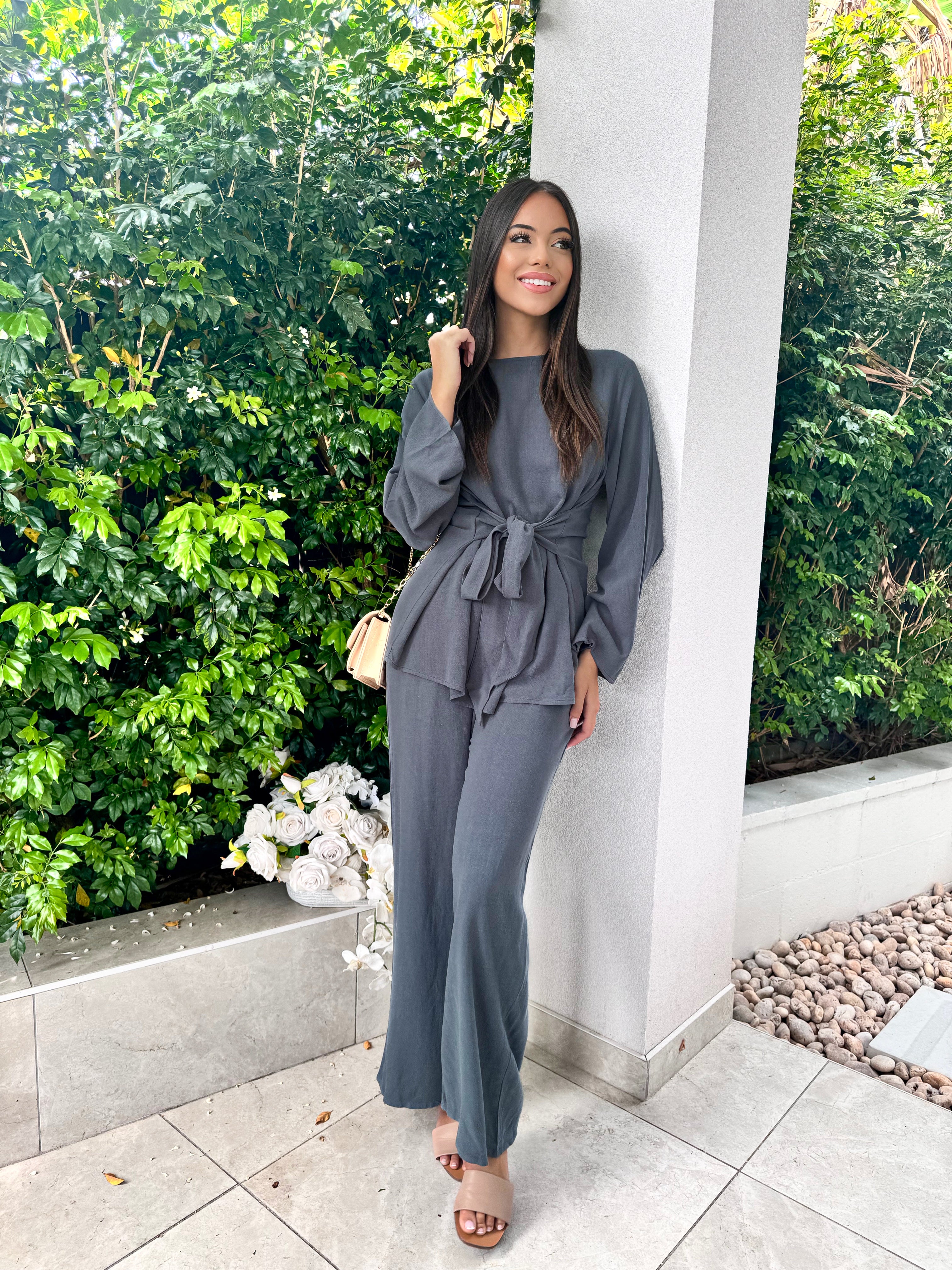 Tie waist linen set