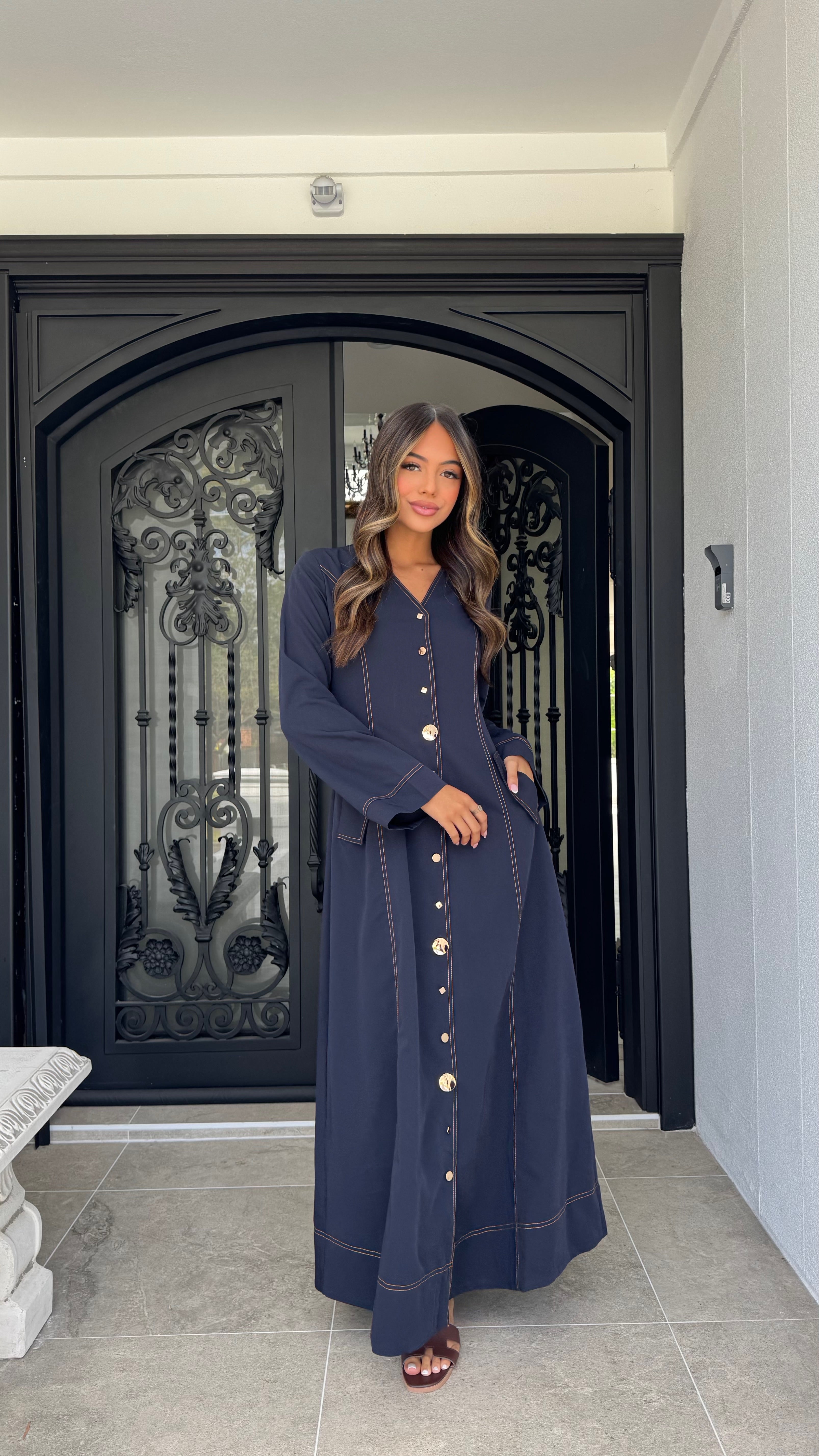 Gold button Denim maxi