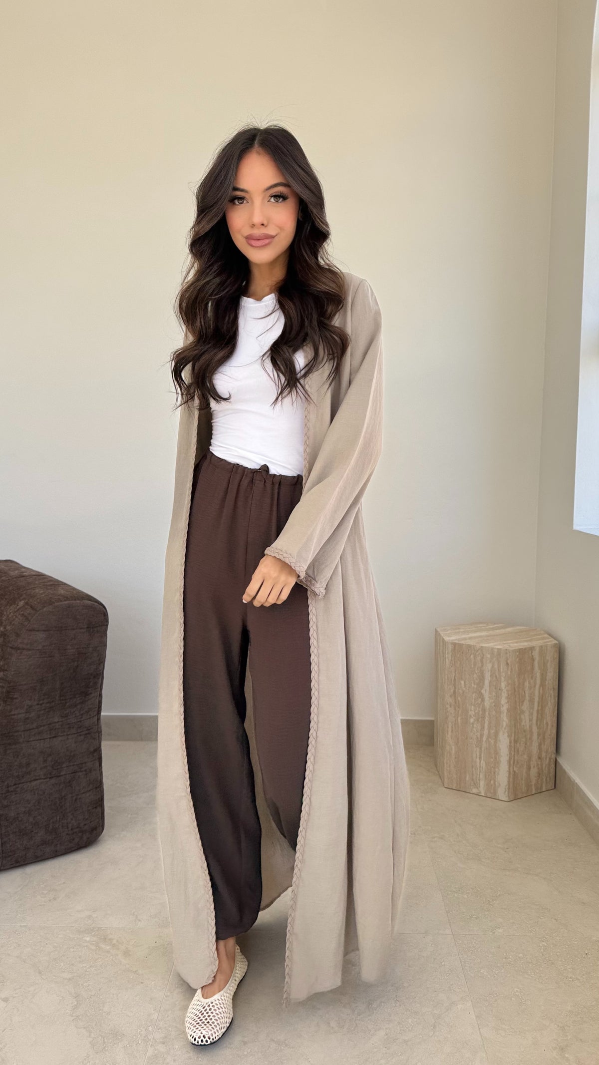 Braided trim kimono