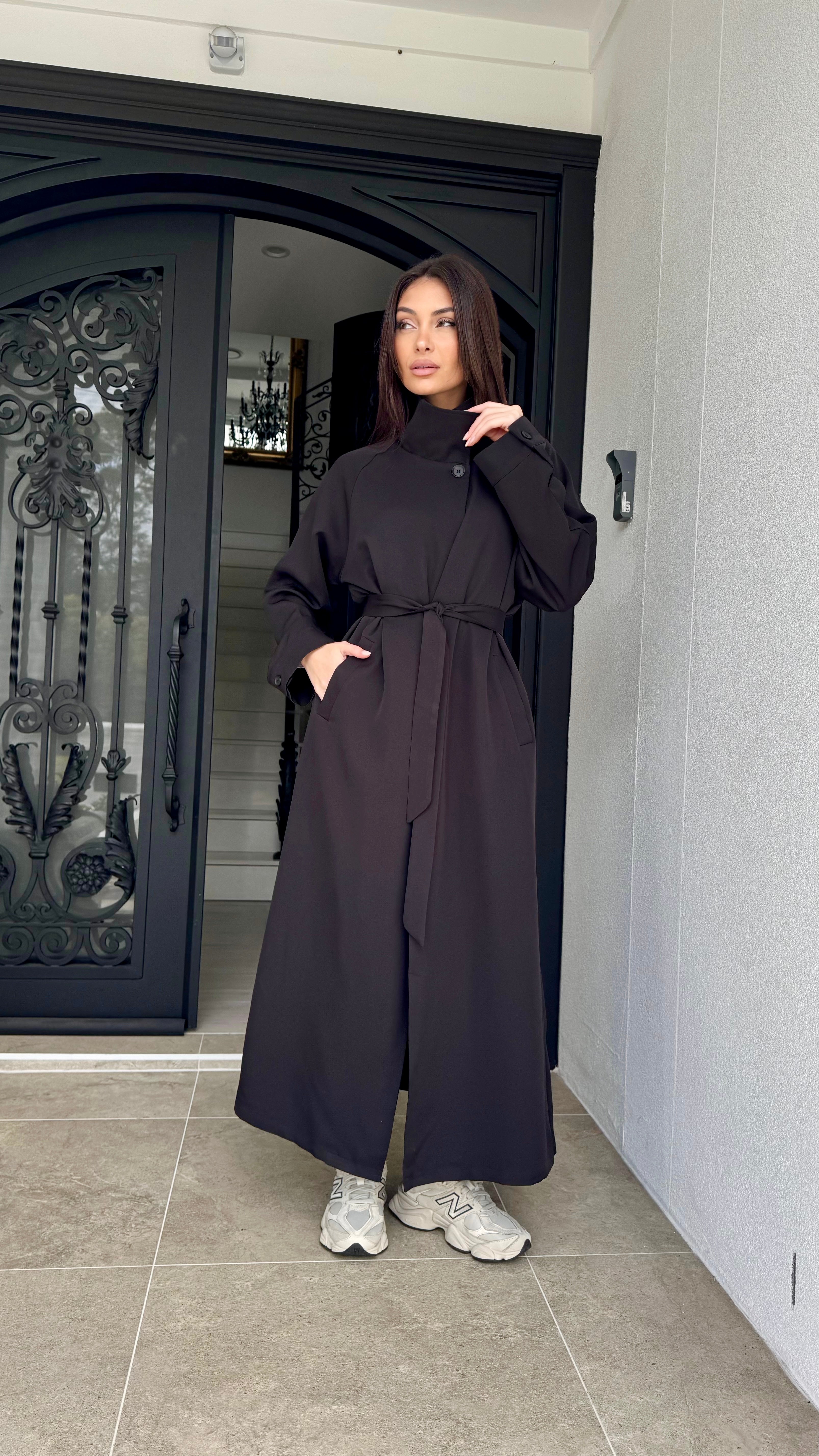 Funnel neck trench coat