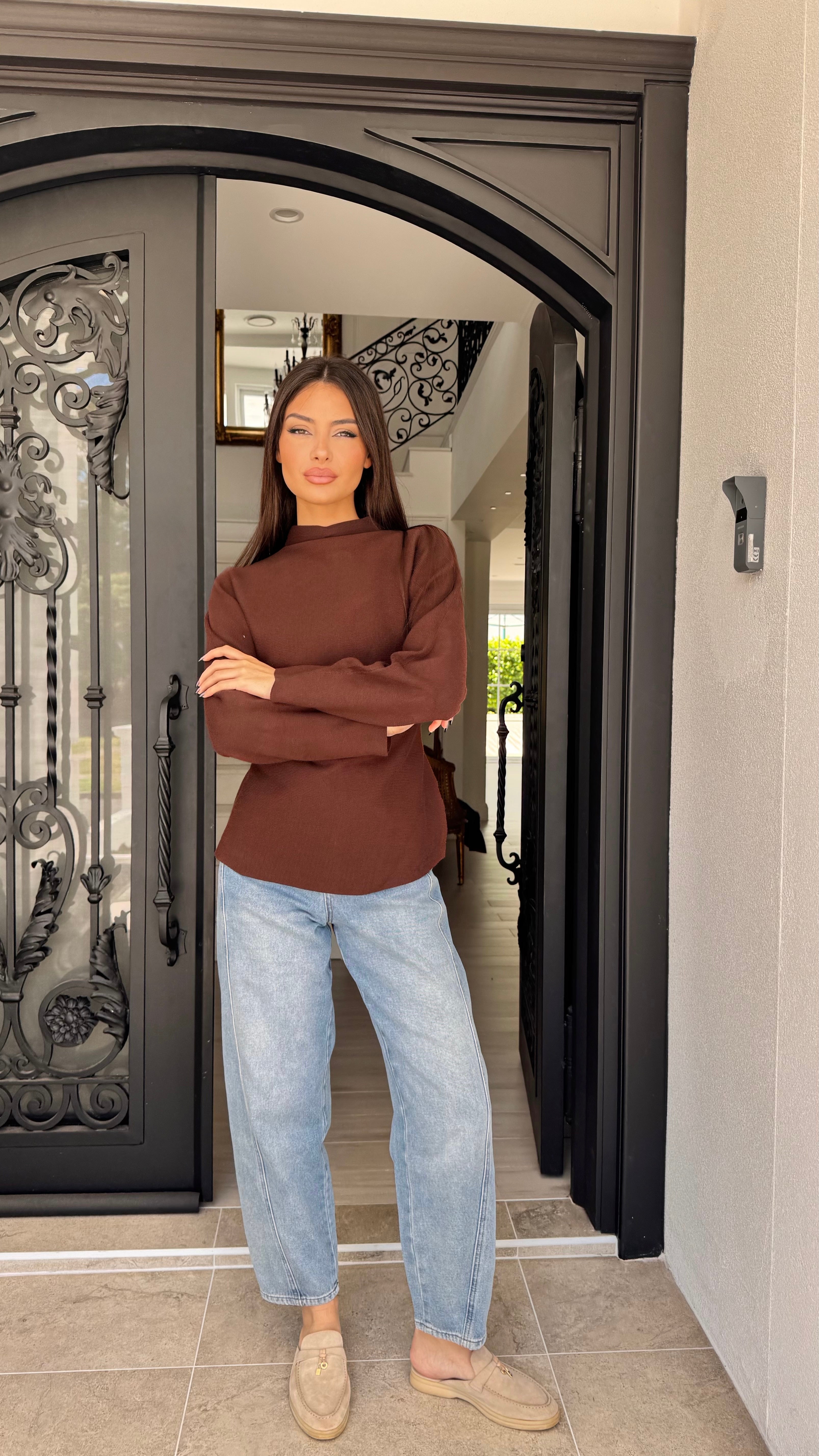 Knit tie blouse