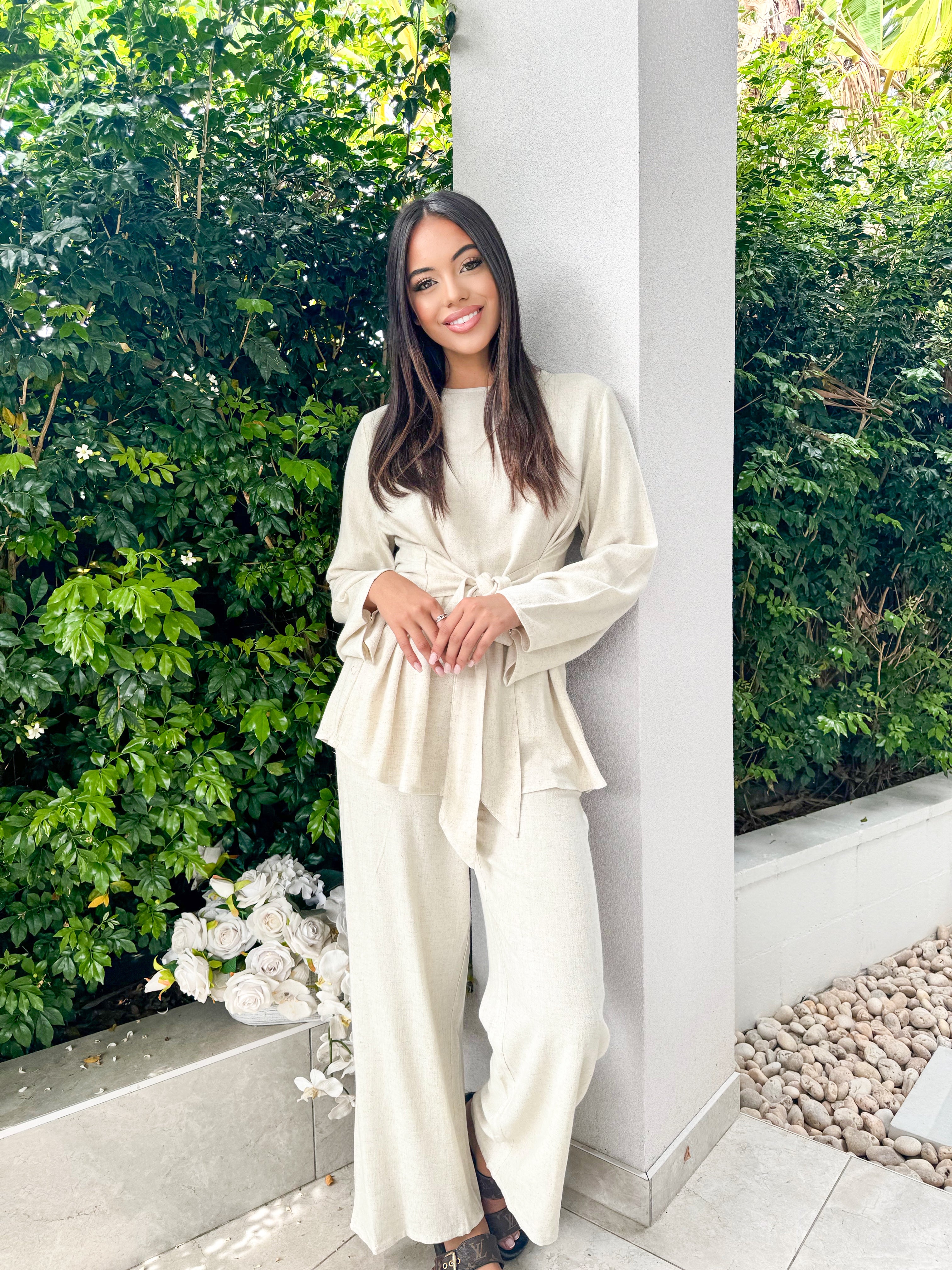 Tie waist linen set