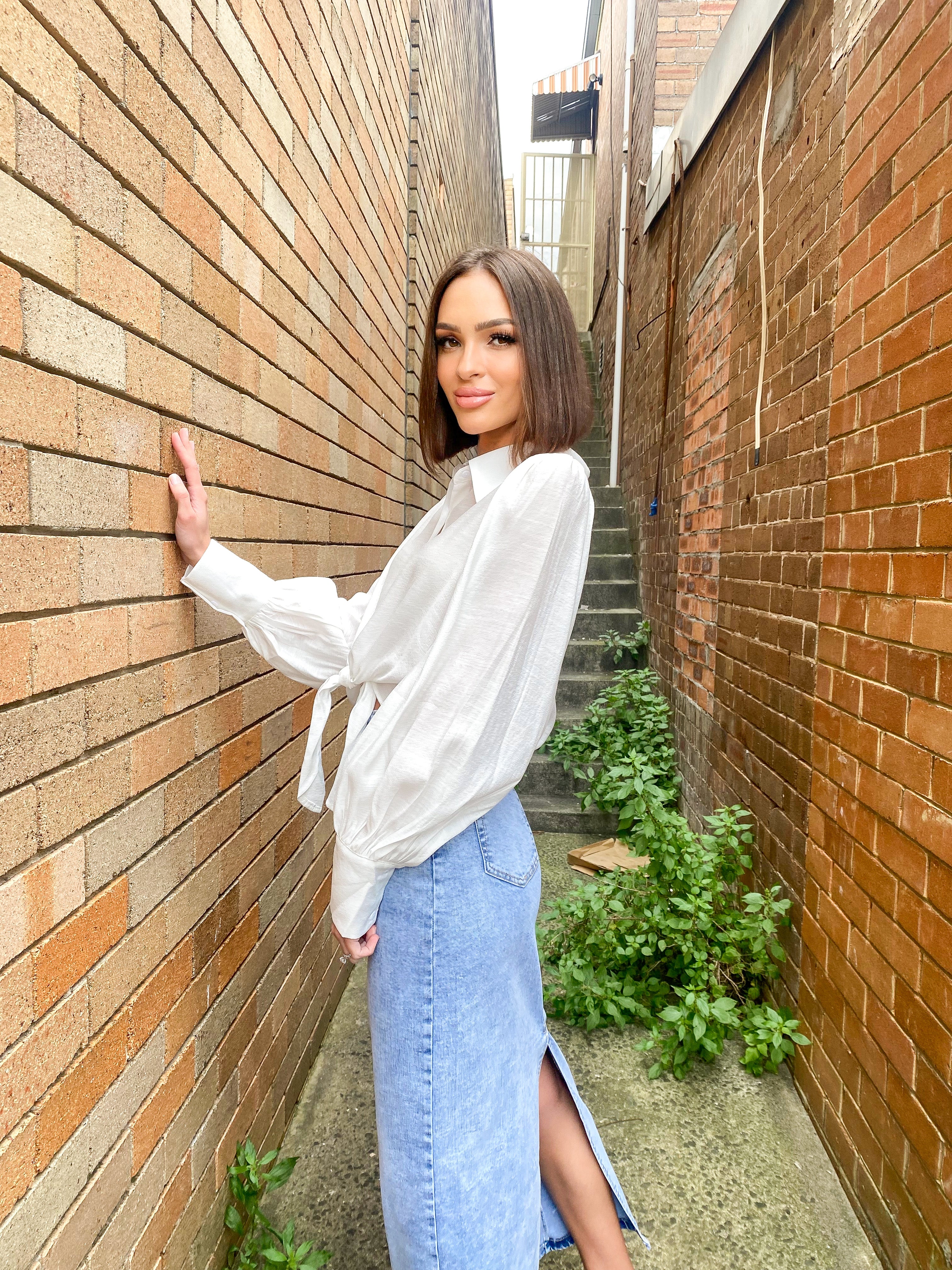 Washed denim skirt