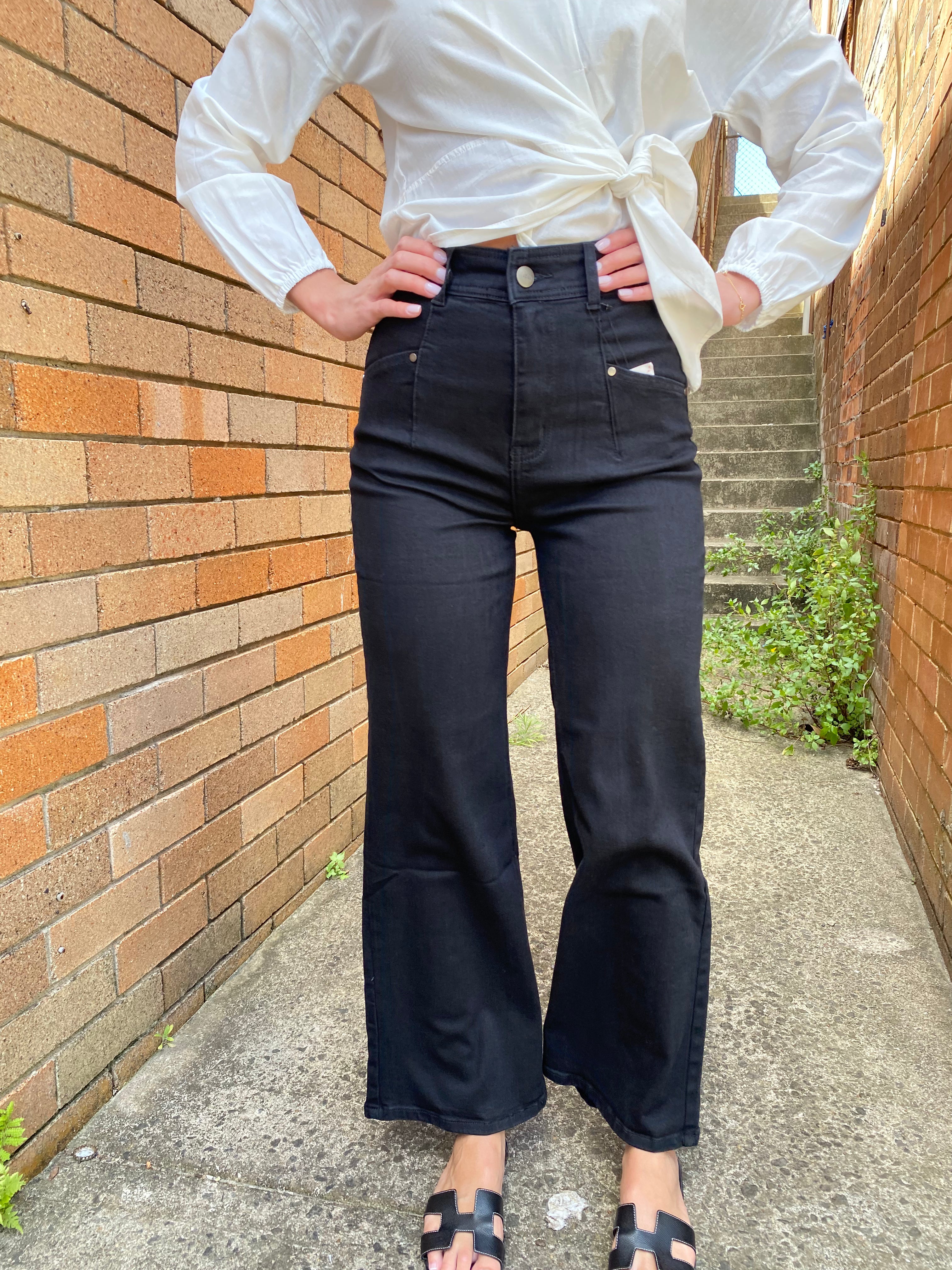 Black wide leg denims