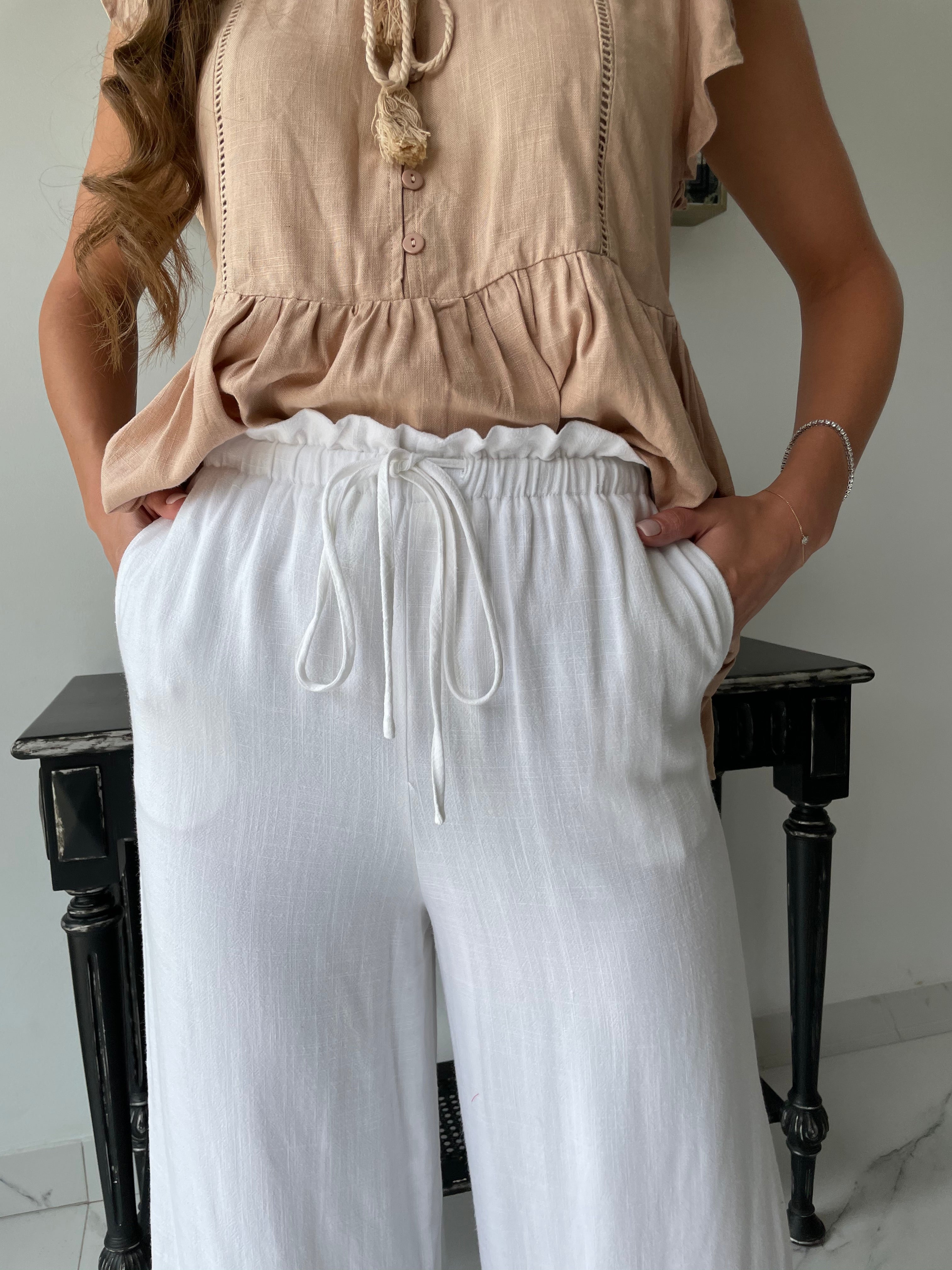 Linen wide leg pant