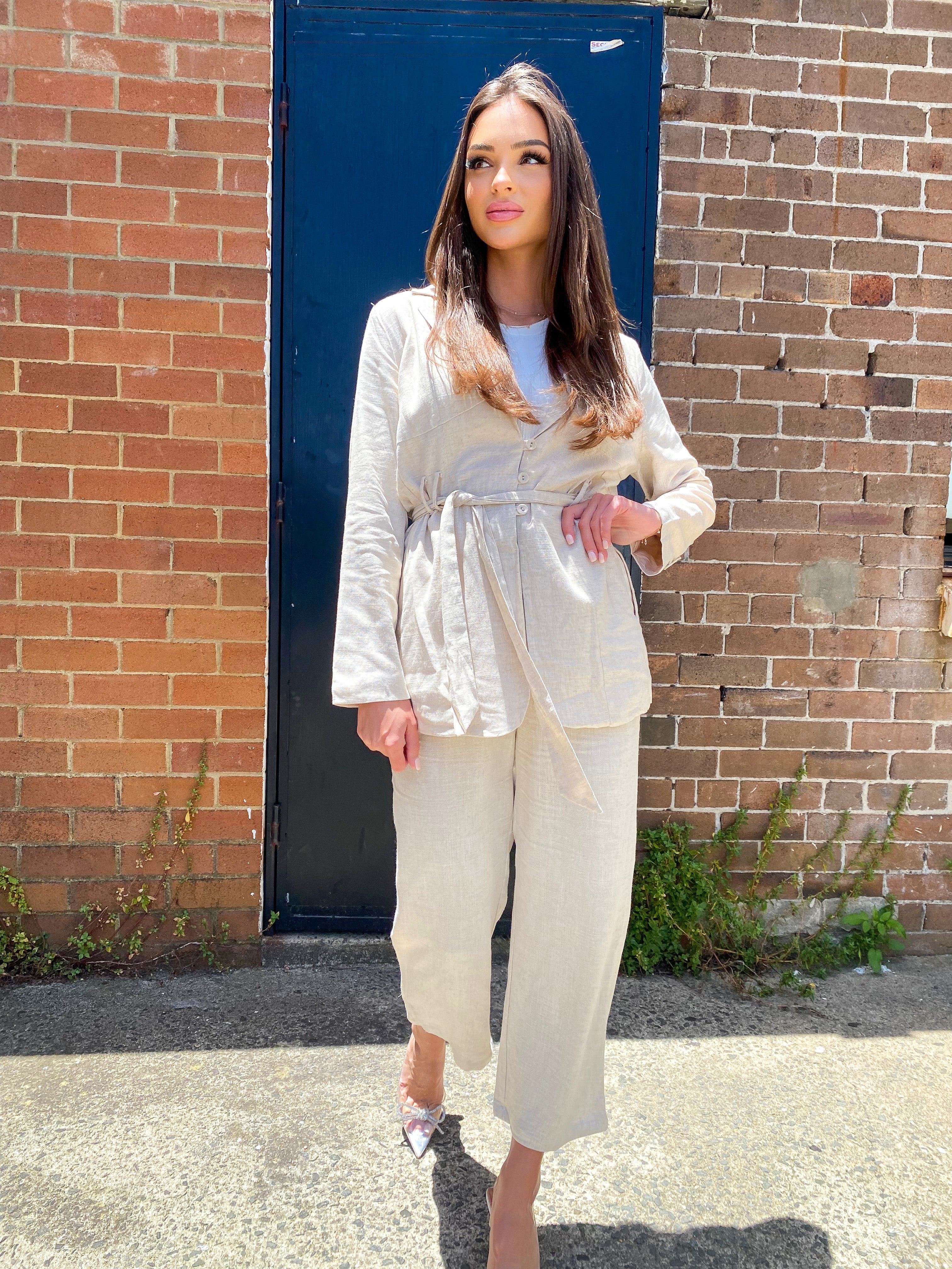 Linen wide leg pant