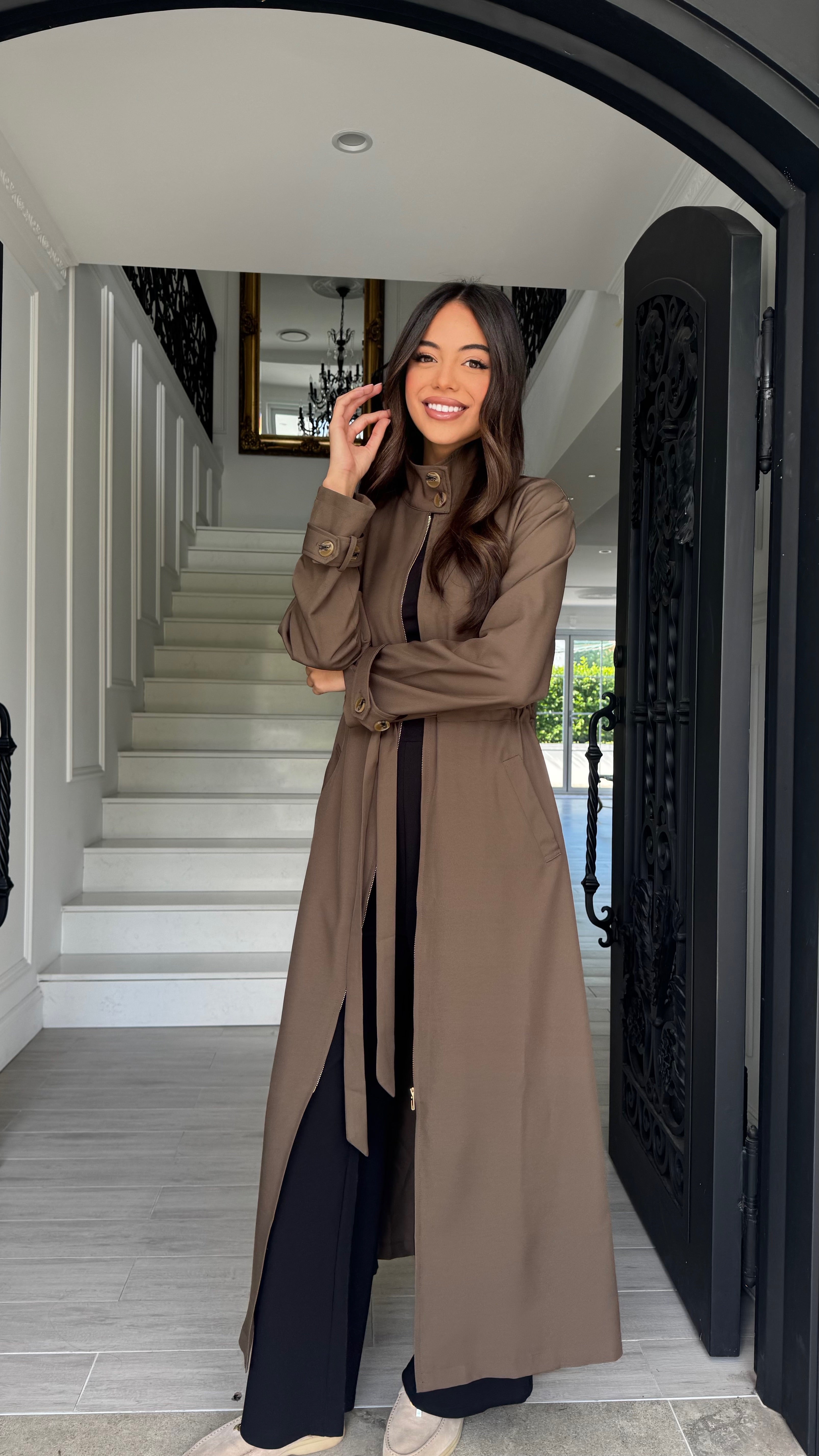 Funnel neck sports trench