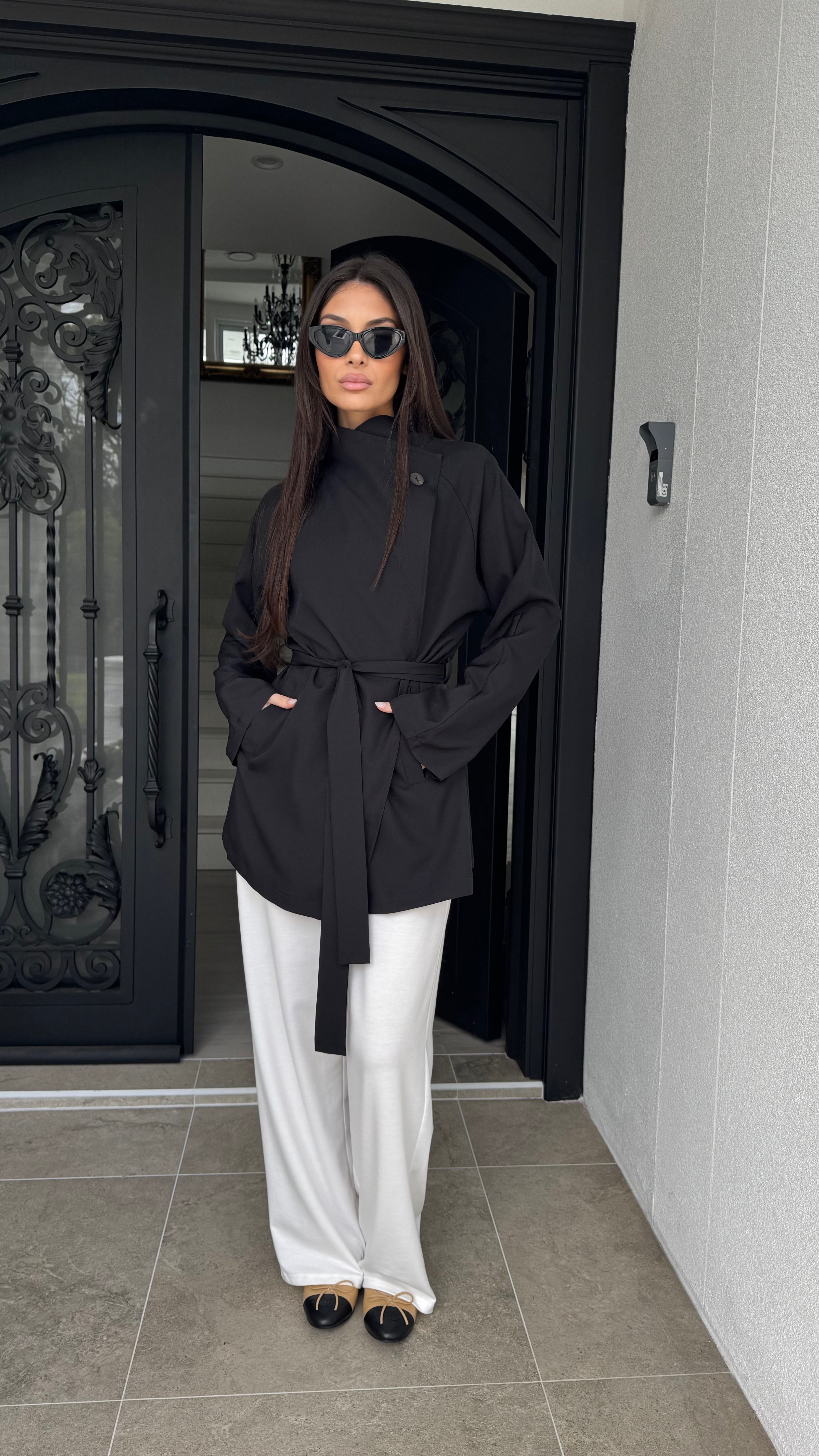 Funnel neck Waist trench