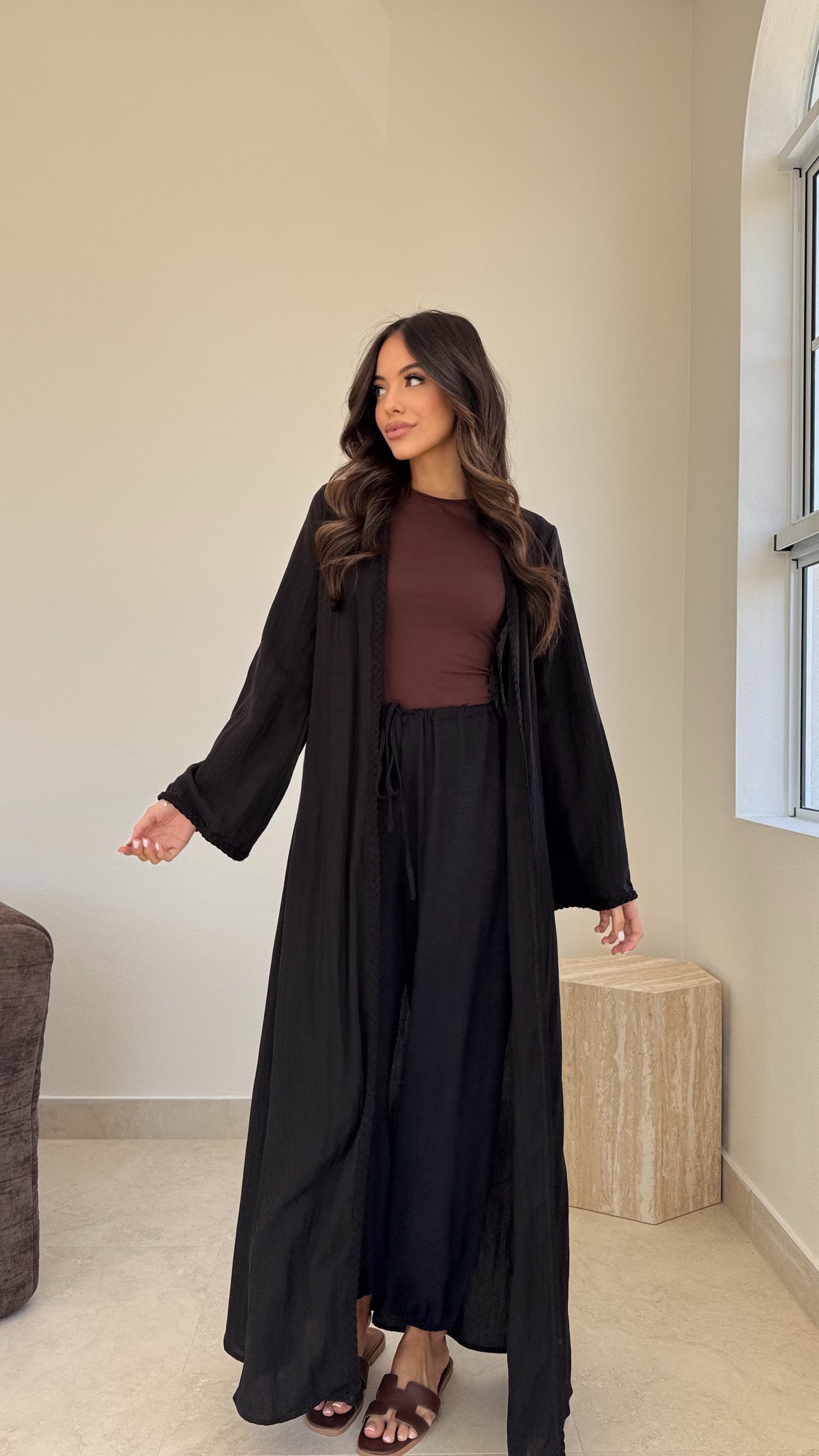 Braided trim kimono