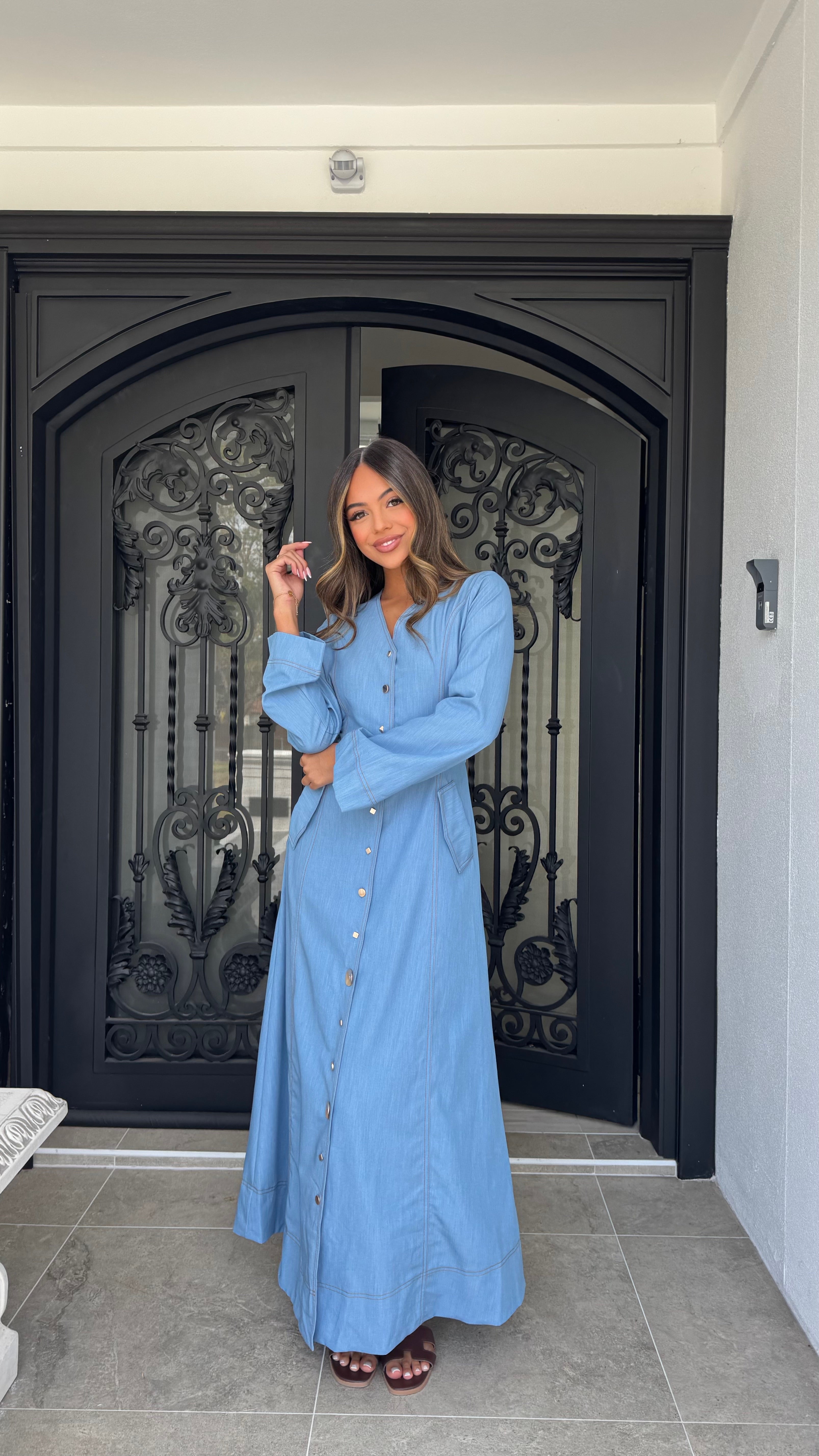 Gold button Denim maxi