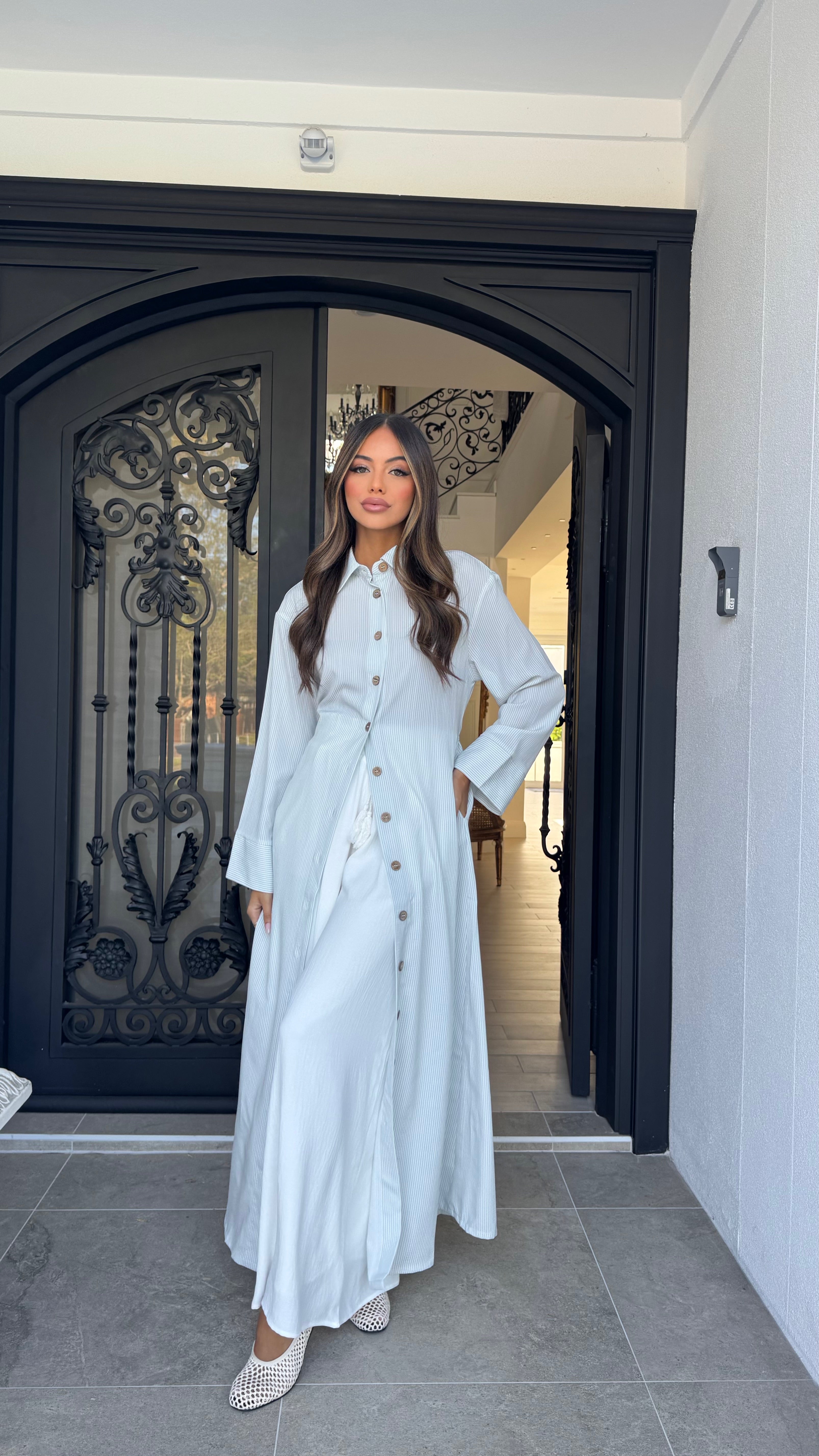 Wide sleeve stripe maxi