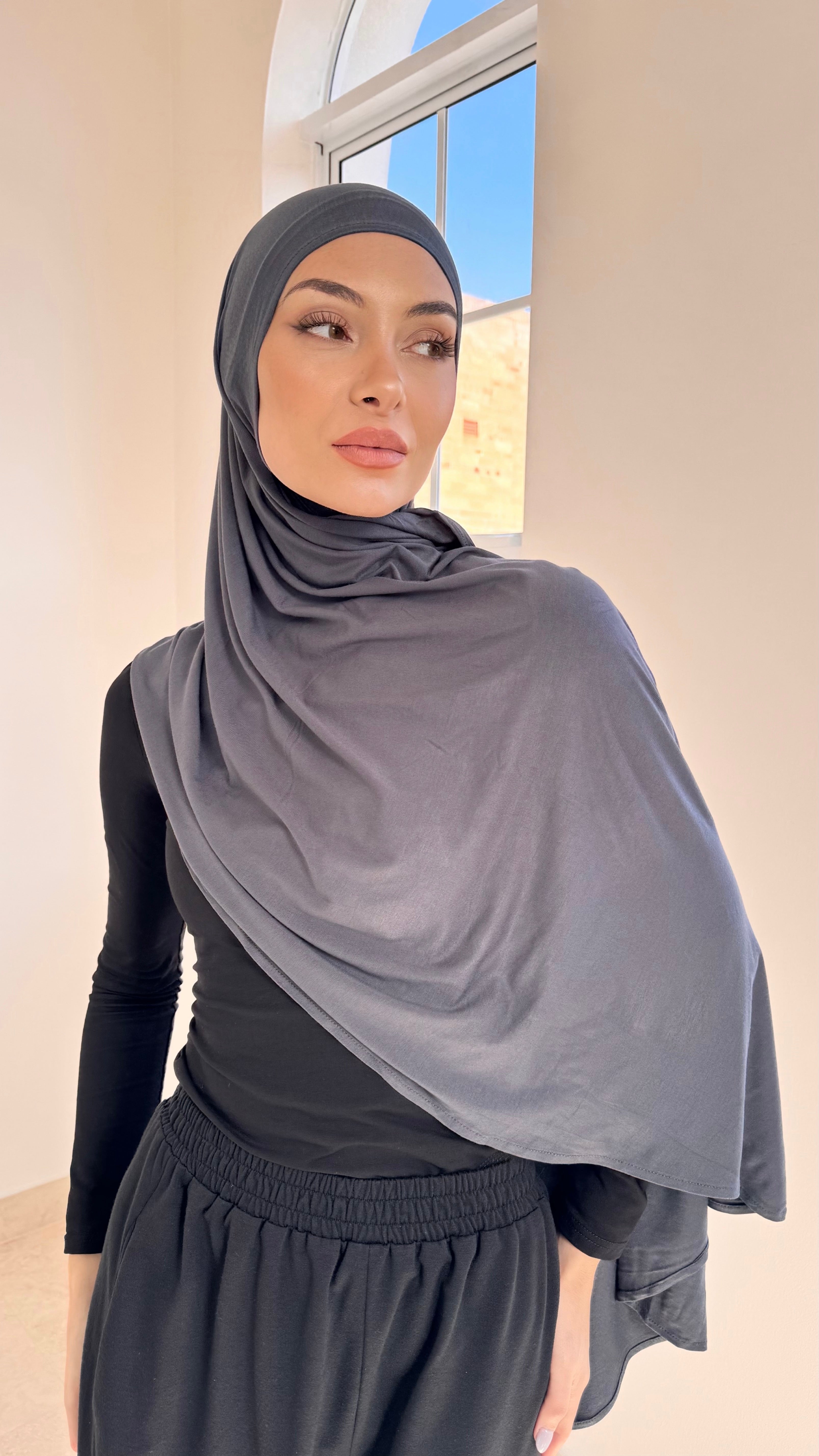 Slate blue instant hijab