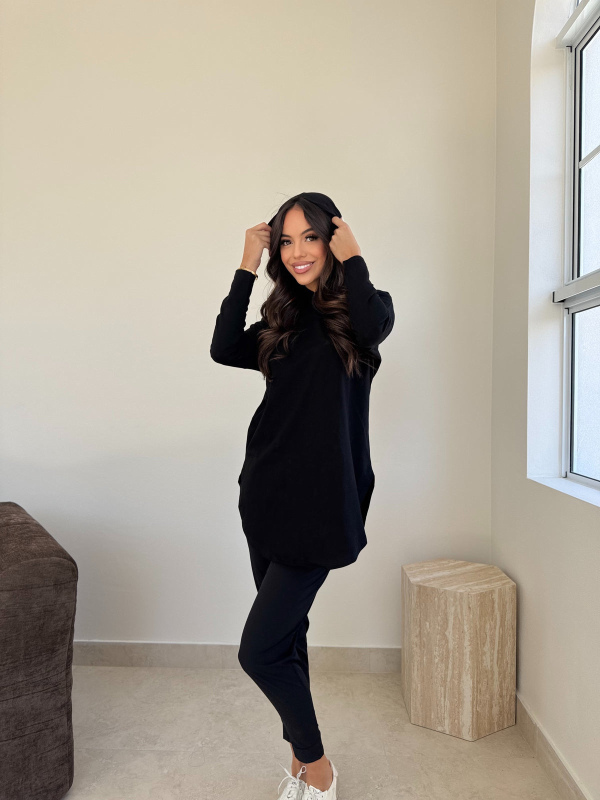 Hooded loop top