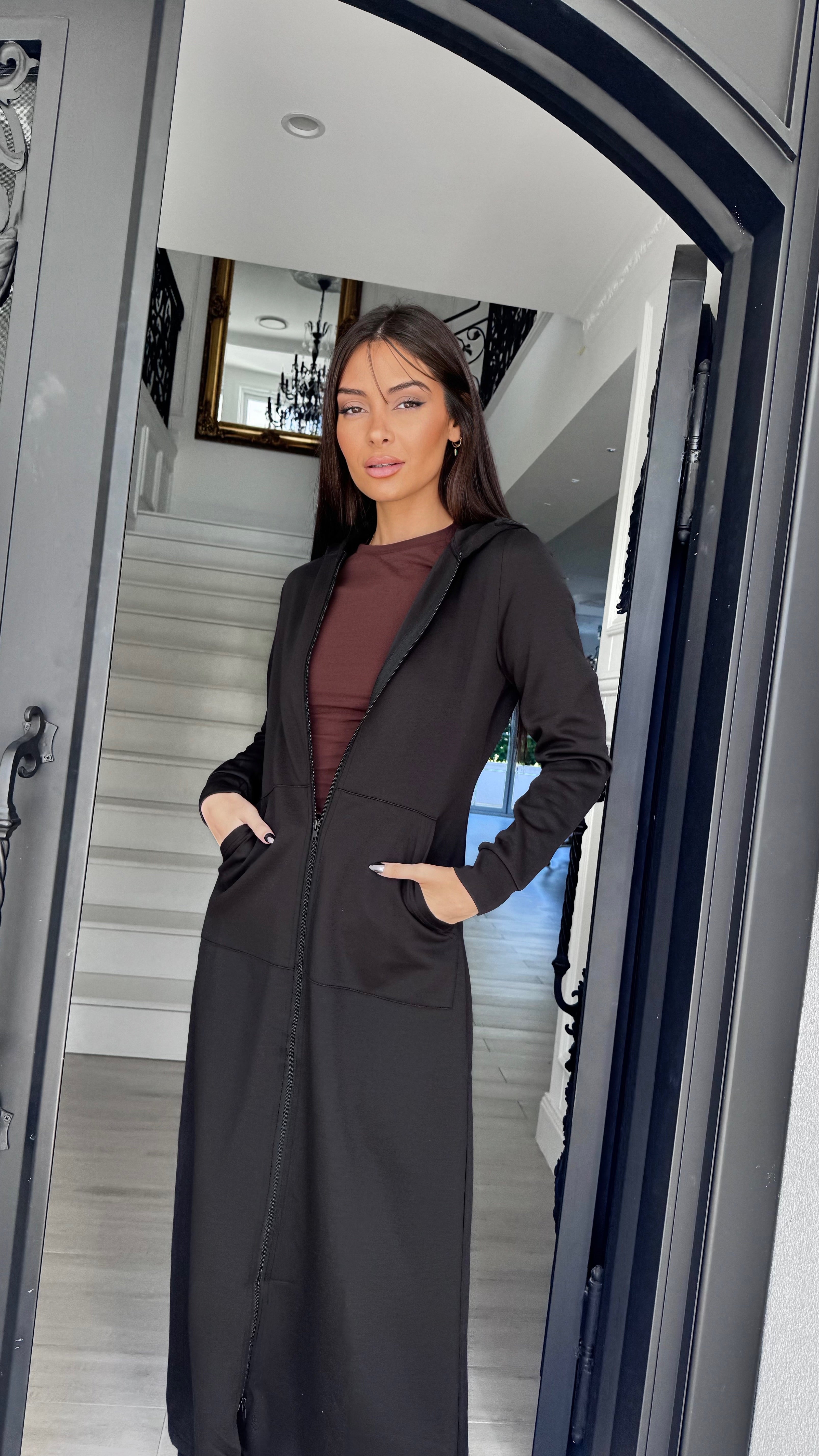 Hooded maxi jacket
