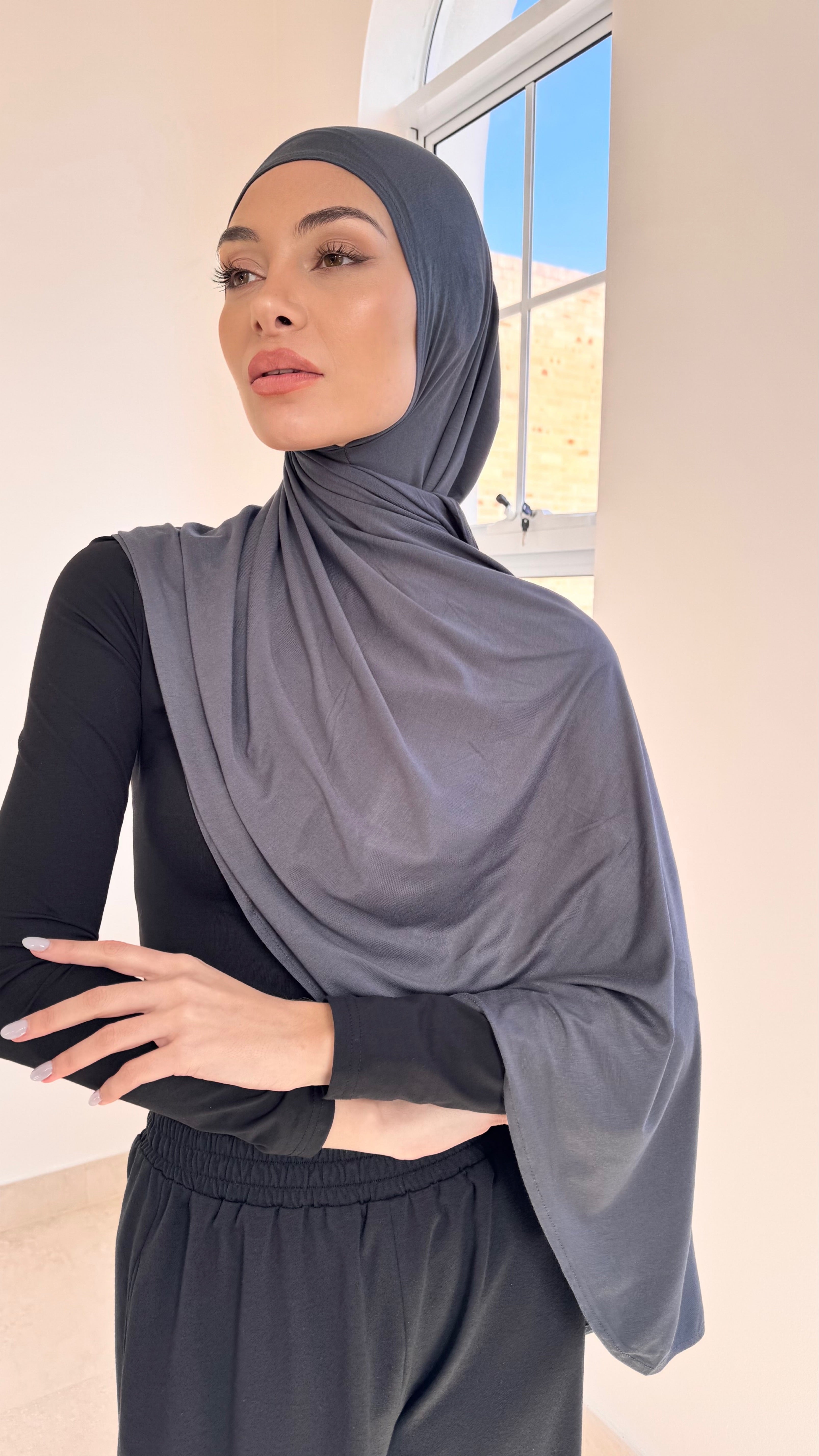 Slate blue instant hijab
