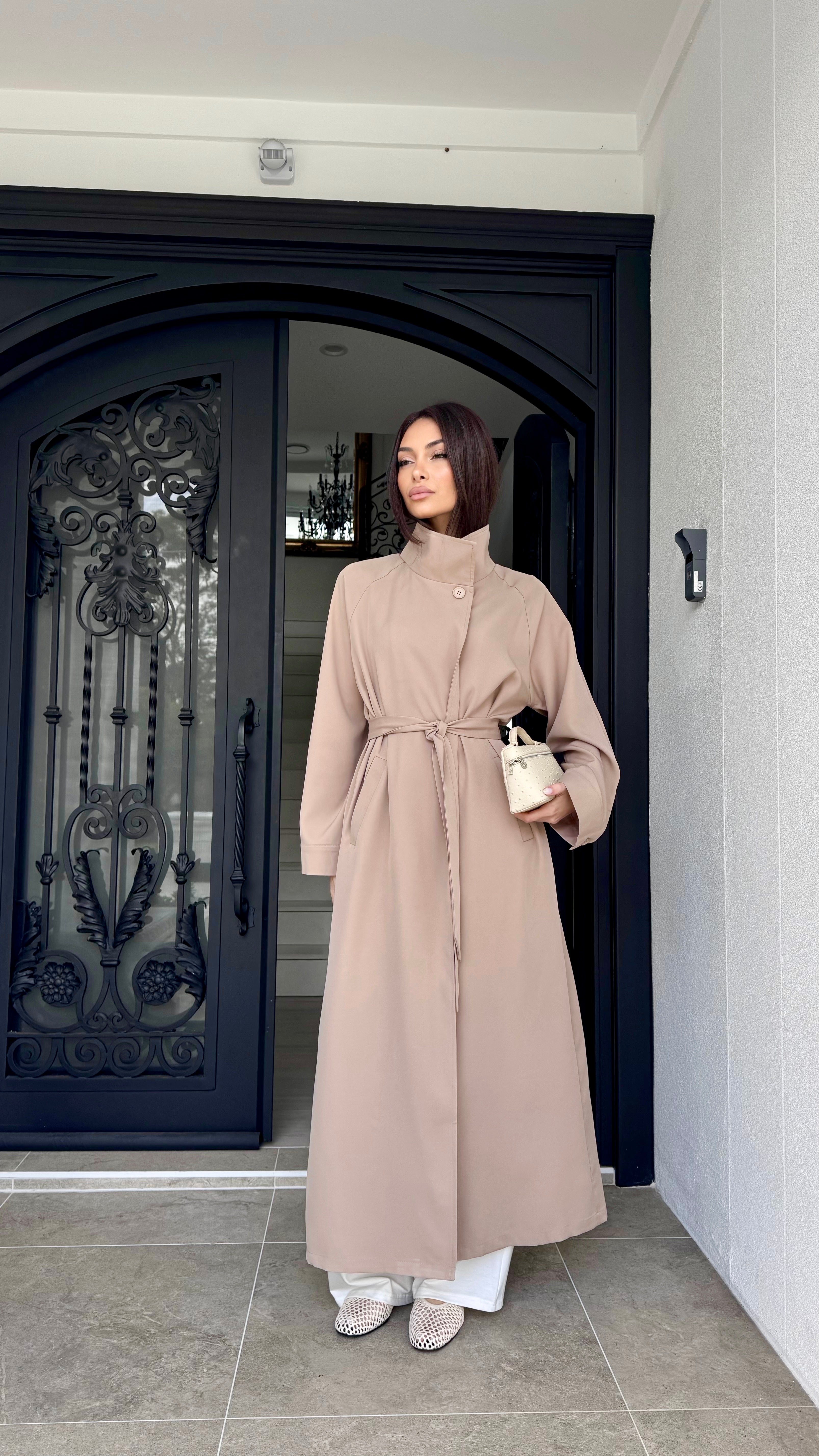Funnel neck trench coat
