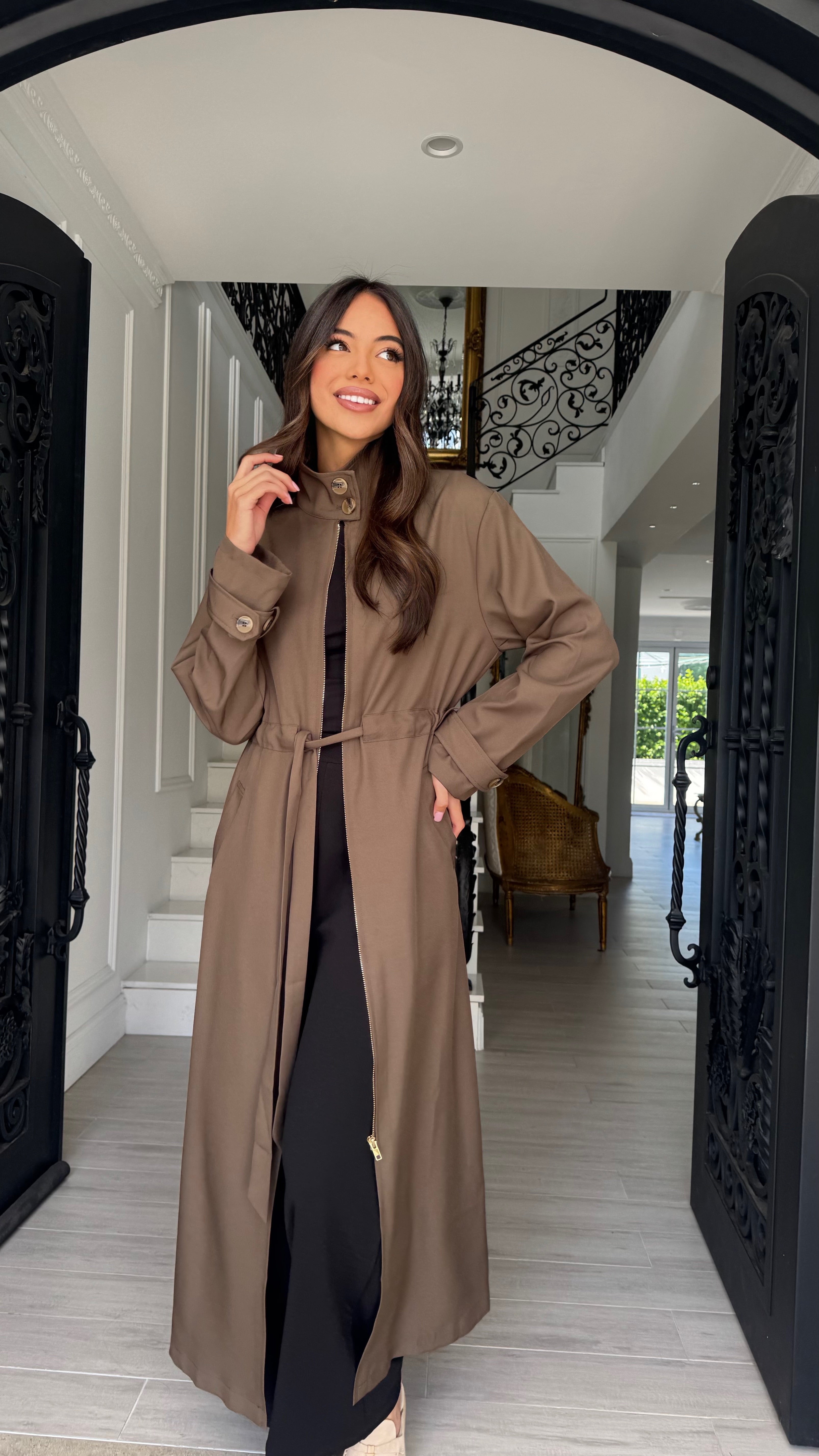 Funnel neck sports trench