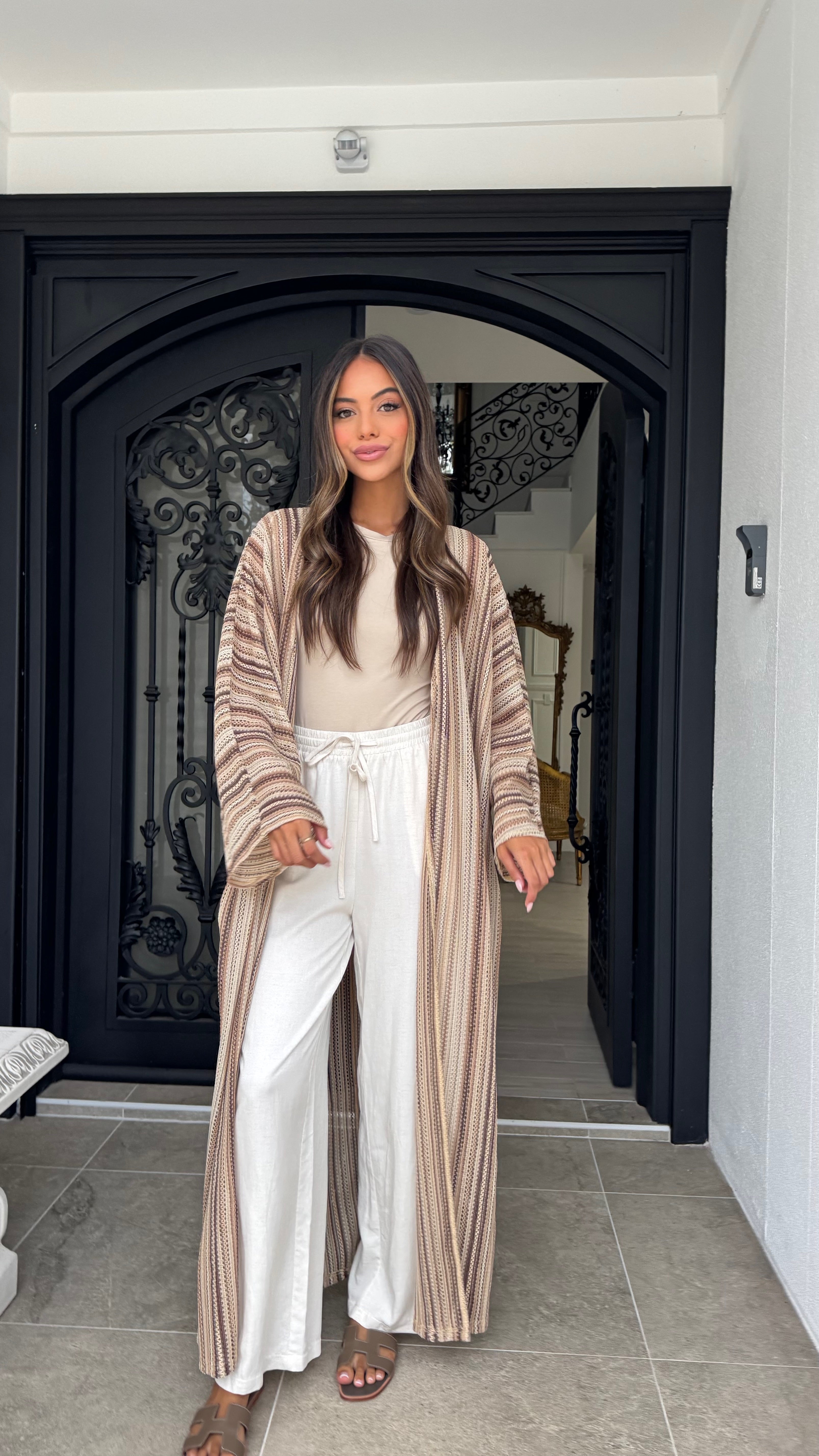 Printed crochet kimono