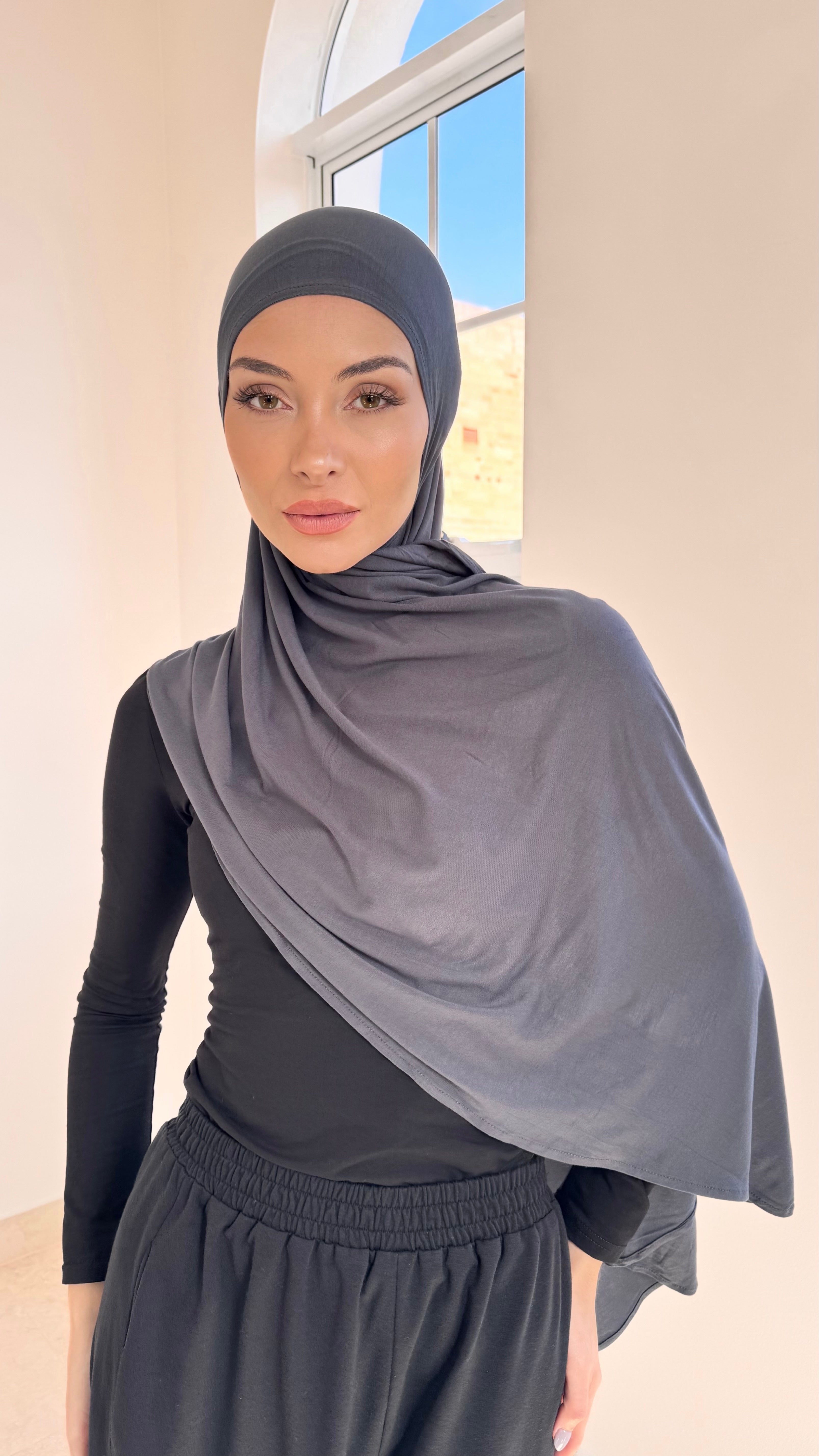 Slate blue instant hijab