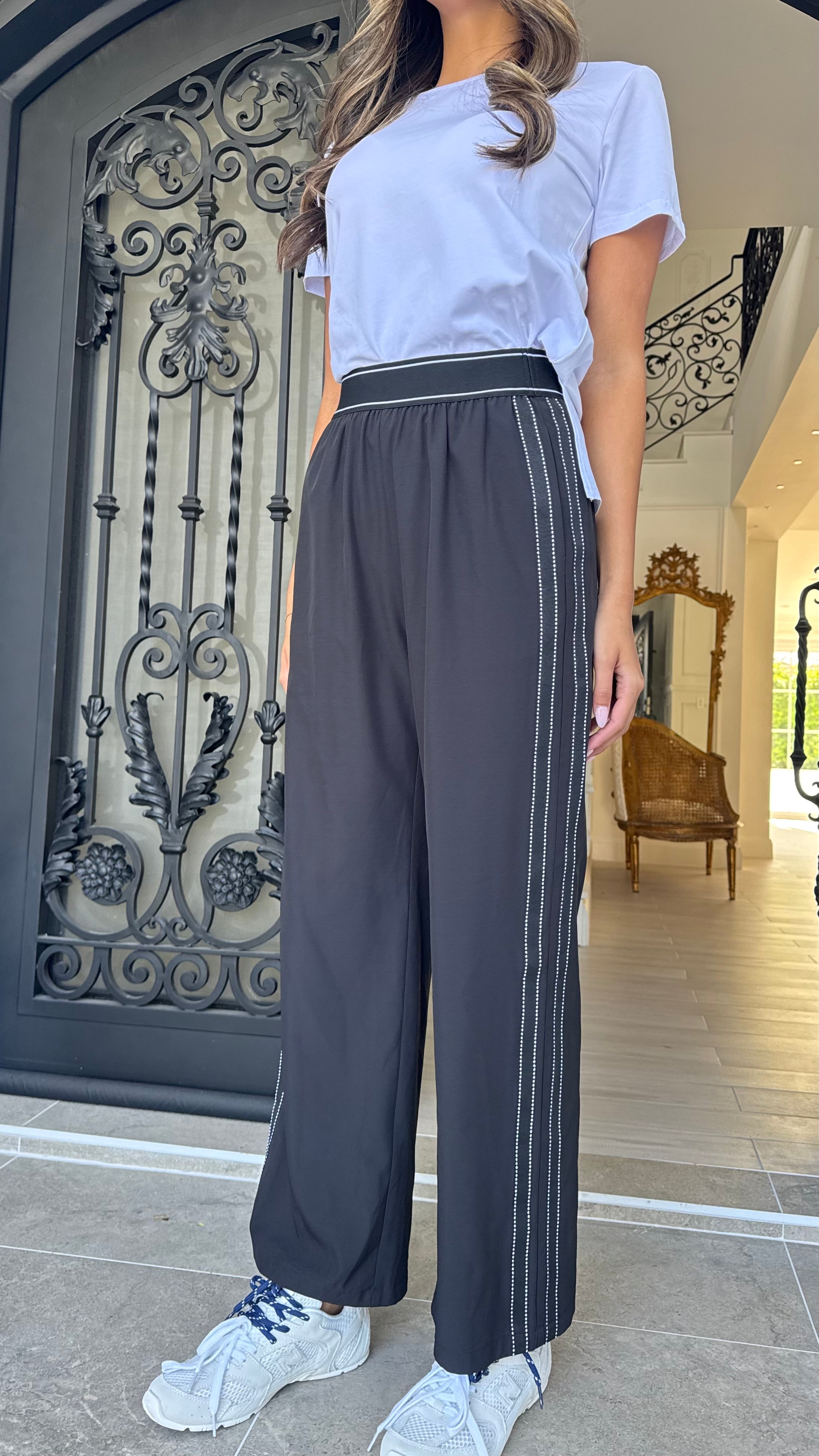 Stripe elastic waist pant