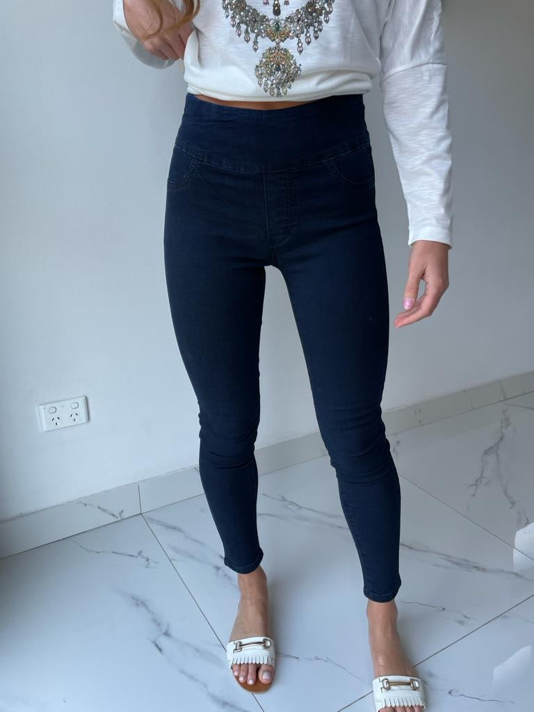 Navy thick waist jean